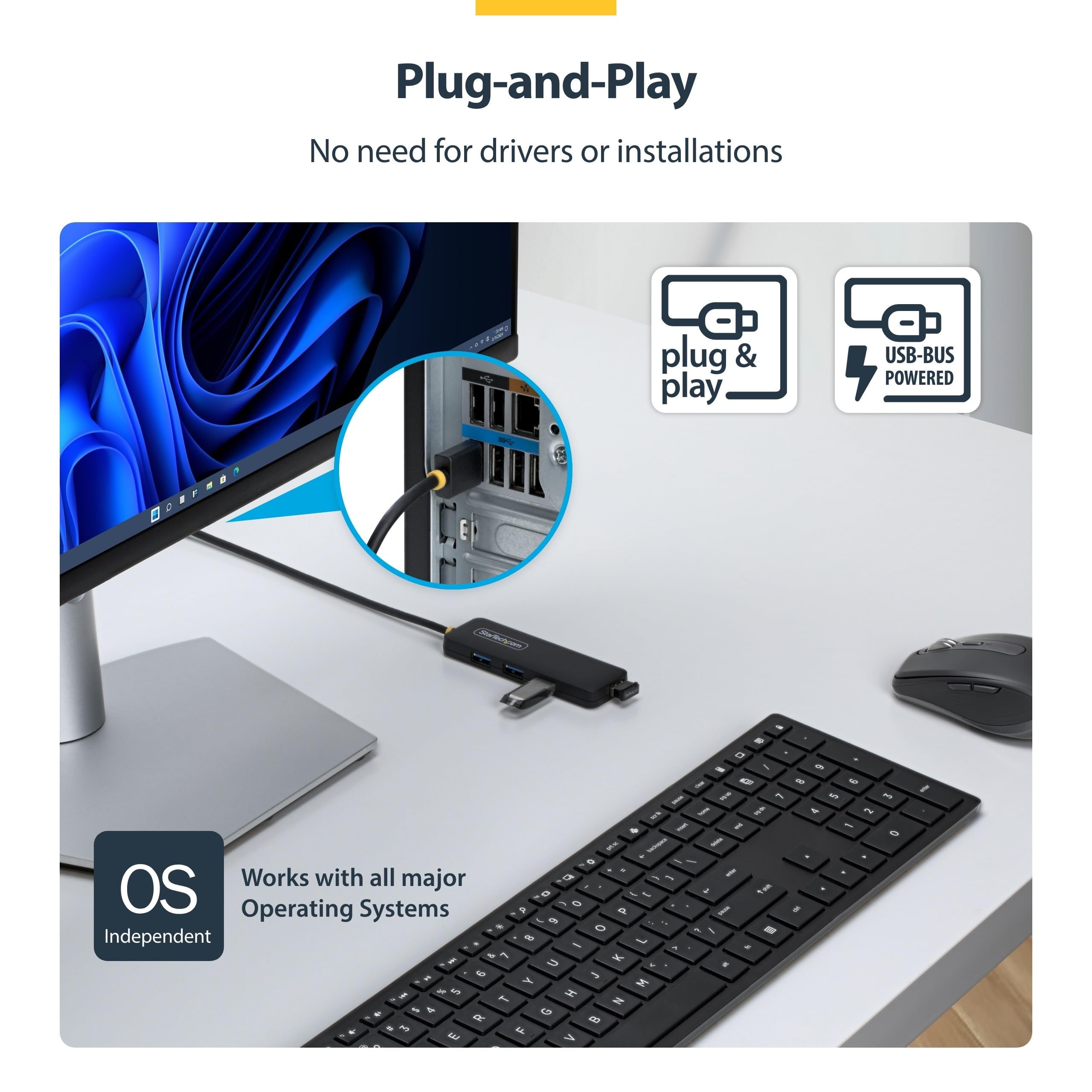 4-Port USB-A Hub Bus Powered 5Gbps