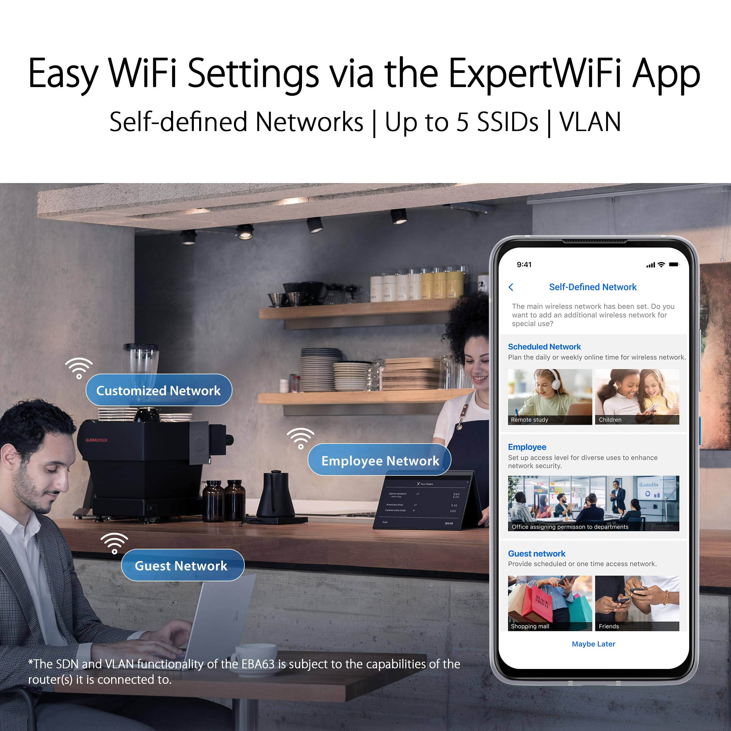 ASUS ExpertWiFi EBA63 AX3000 Point daccès WiFi 6 Bi-bande - PoE supporte jusquà 5 SSID et VLAN réseau auto-défini compatible Aimesh