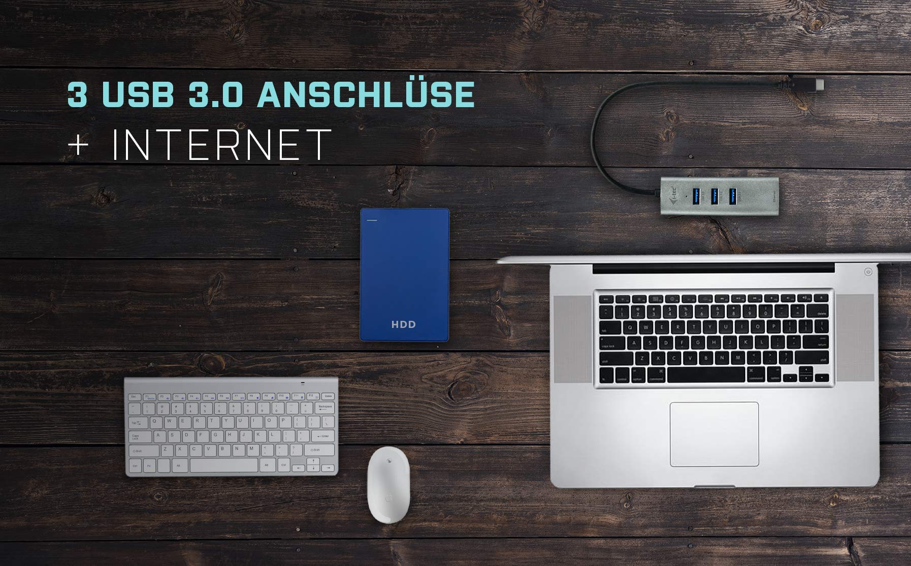 I-TEC USB-C Metal 3-Port HUB with Gigabit Ethernet Adapter 1xUSB-C to RJ-45 3xUSB 3.0 Port LED-Anzeige compatible with TB 3