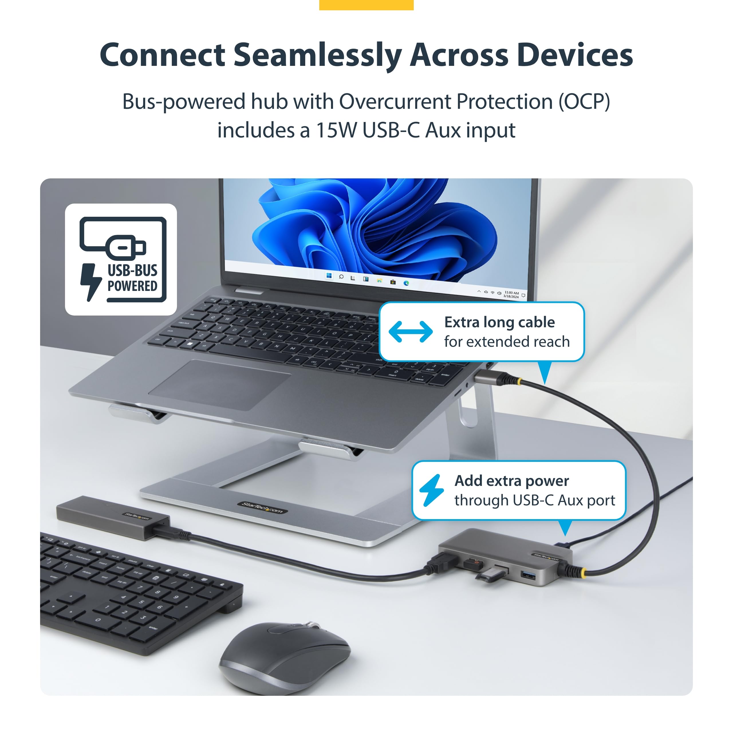 4-Port USB-A Hub 5Gbps Bus Powered