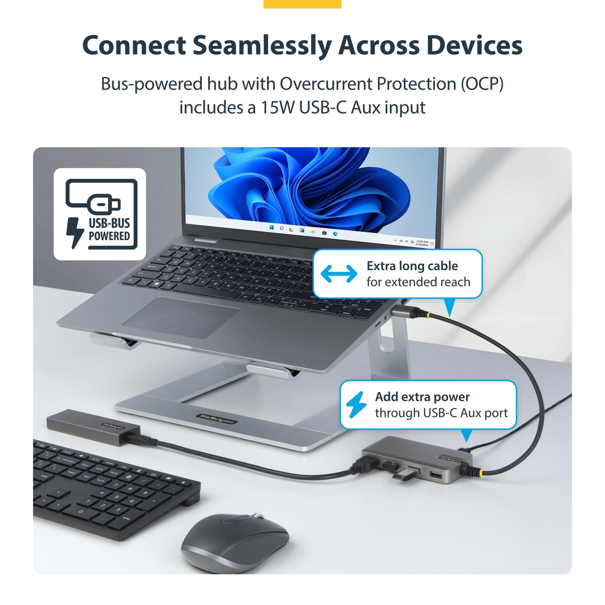 4-Port USB-A Hub 5Gbps Bus Powered