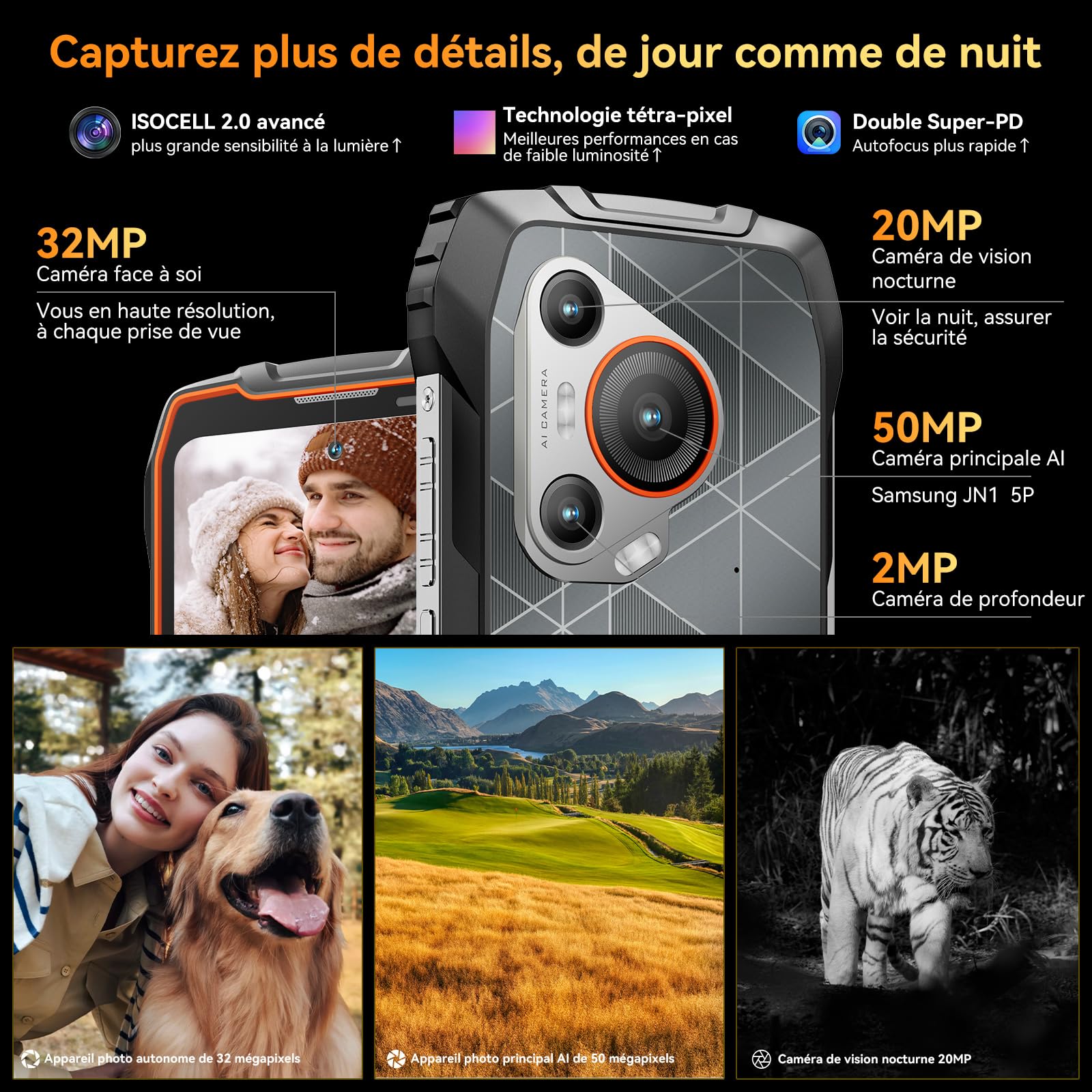 Blackview BL7000 (Doke IA - 5G - Écran 6.78'' - 256 Go, 8 Go RAM) Orange