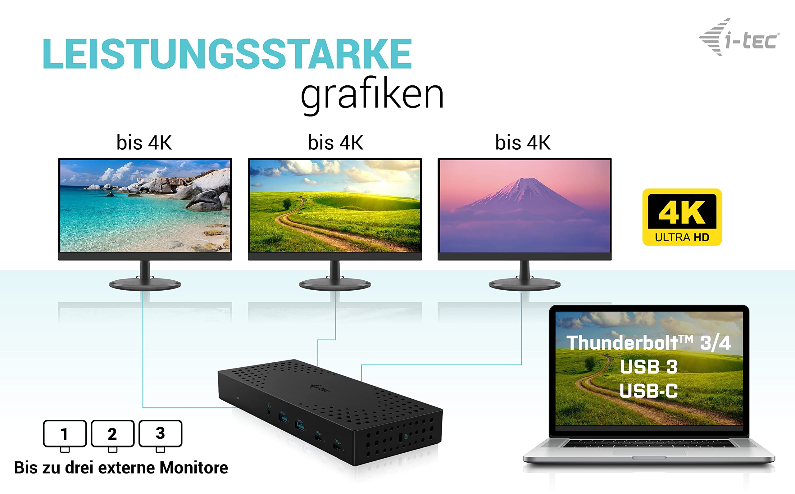 I-TEC USB 3.0 USB-C Thunderbolt 3x 4K Docking Station Gen 2 + Power Delivery 100W