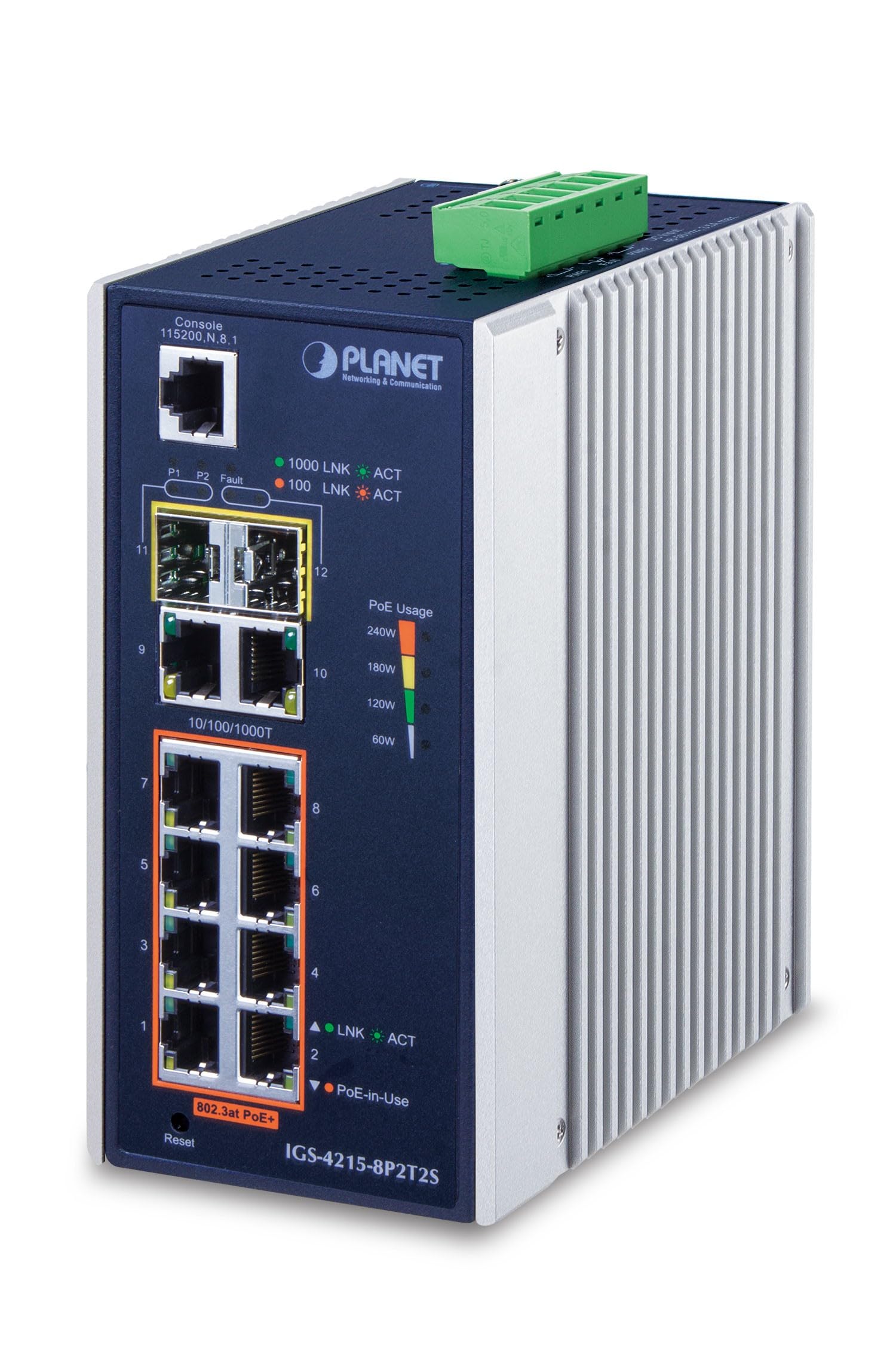 PLANET IGS-4215-8P2T2S commutateur réseau Géré L2/L4 Gigabit Ethernet (10/100/1000) Connexion Ethernet, supportant l'alimentation via ce port (PoE) Bleu, Argent