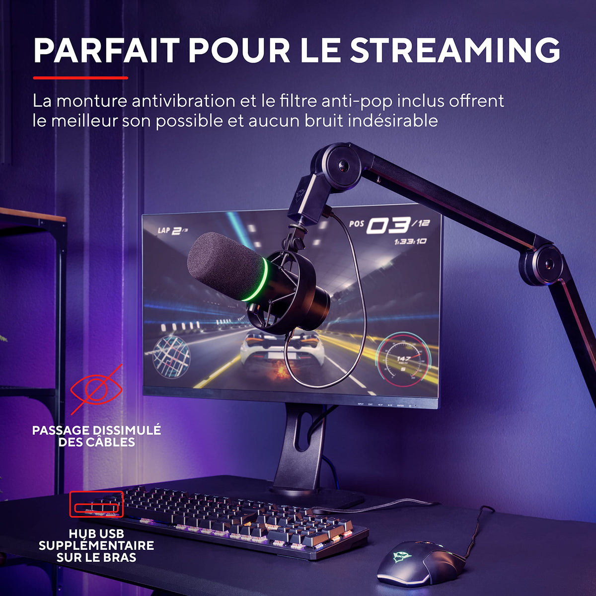 TRUST Microphone Pro ONYX avec bras - GXT255+