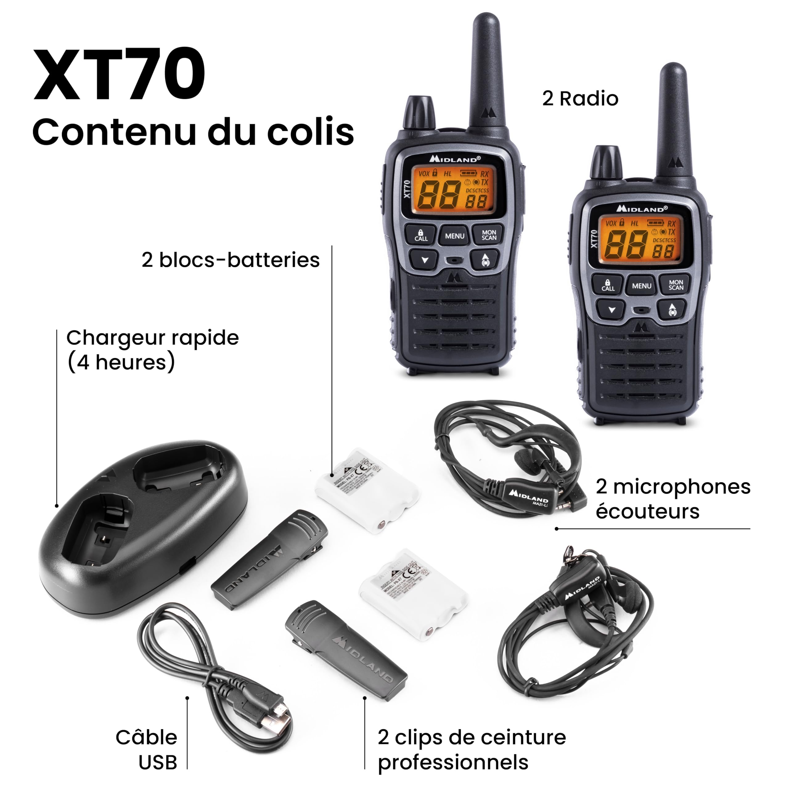 MIDLAND XT70 PRO Hobby & Work Valise 2 talkies walkies + acc