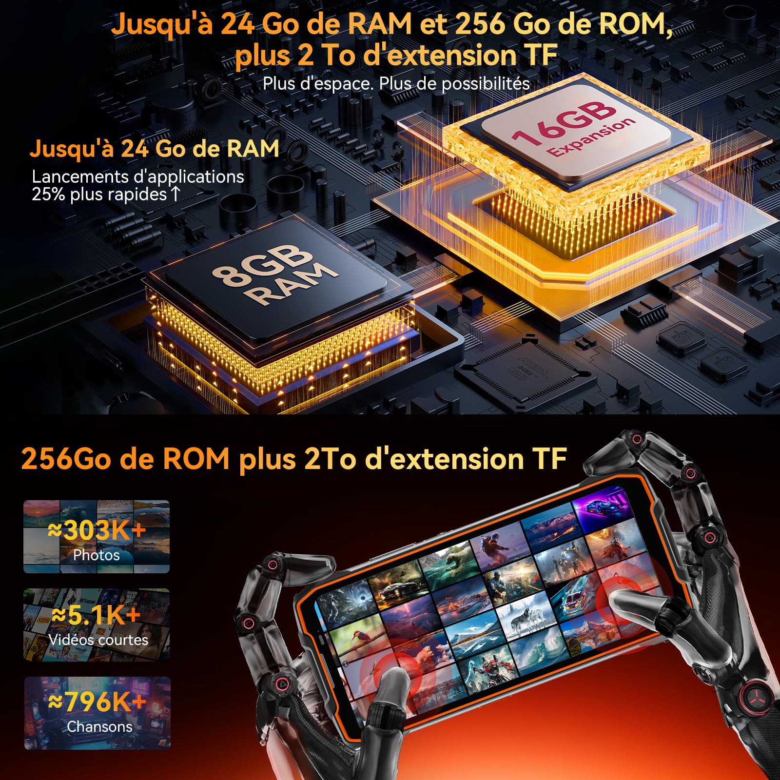 Blackview BL7000 (Doke IA - 5G - Écran 6.78'' - 256 Go, 8 Go RAM) Orange