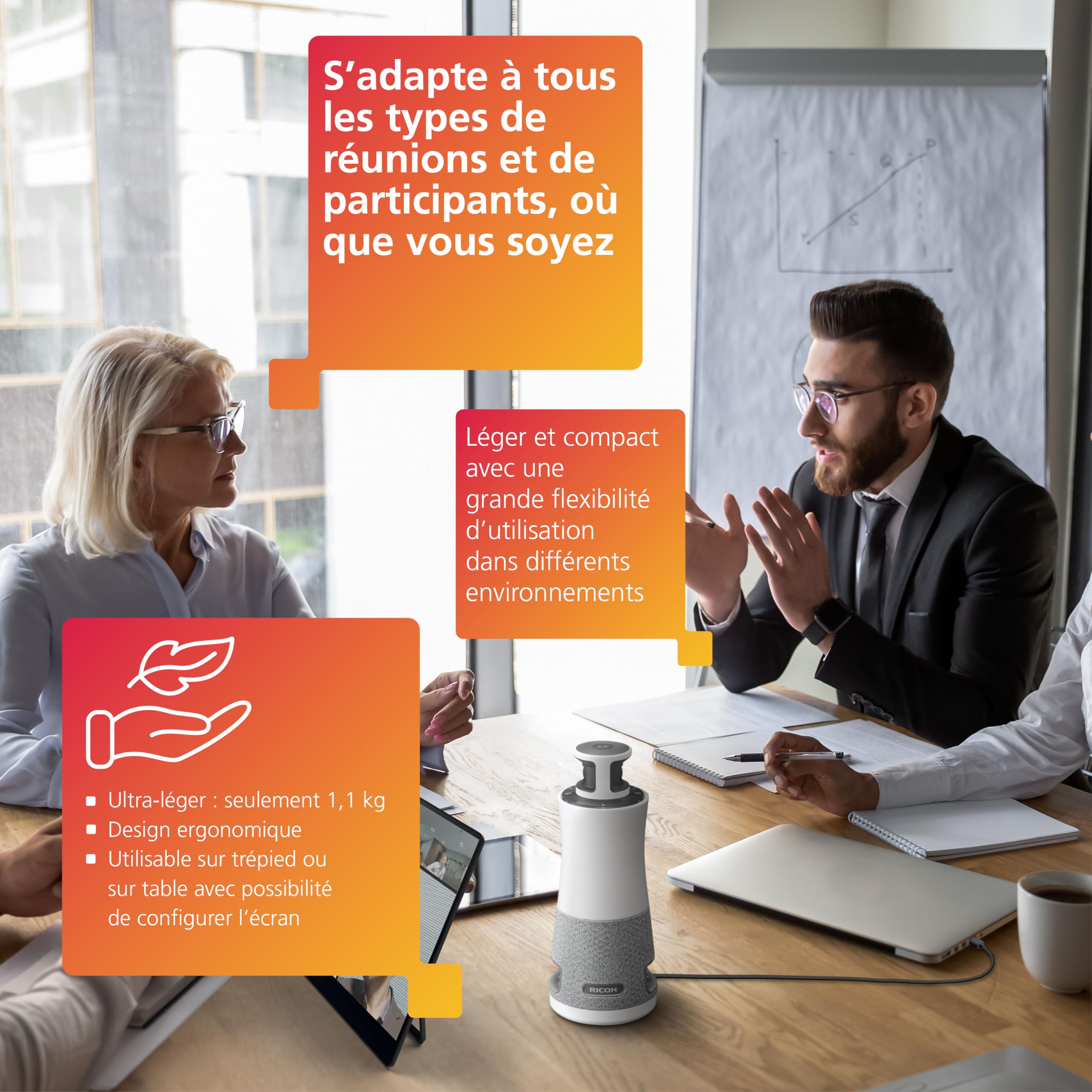 RICOH Hub de réunion 360 V2 appareil 3-en-1 avec camér micro et haut- parleur