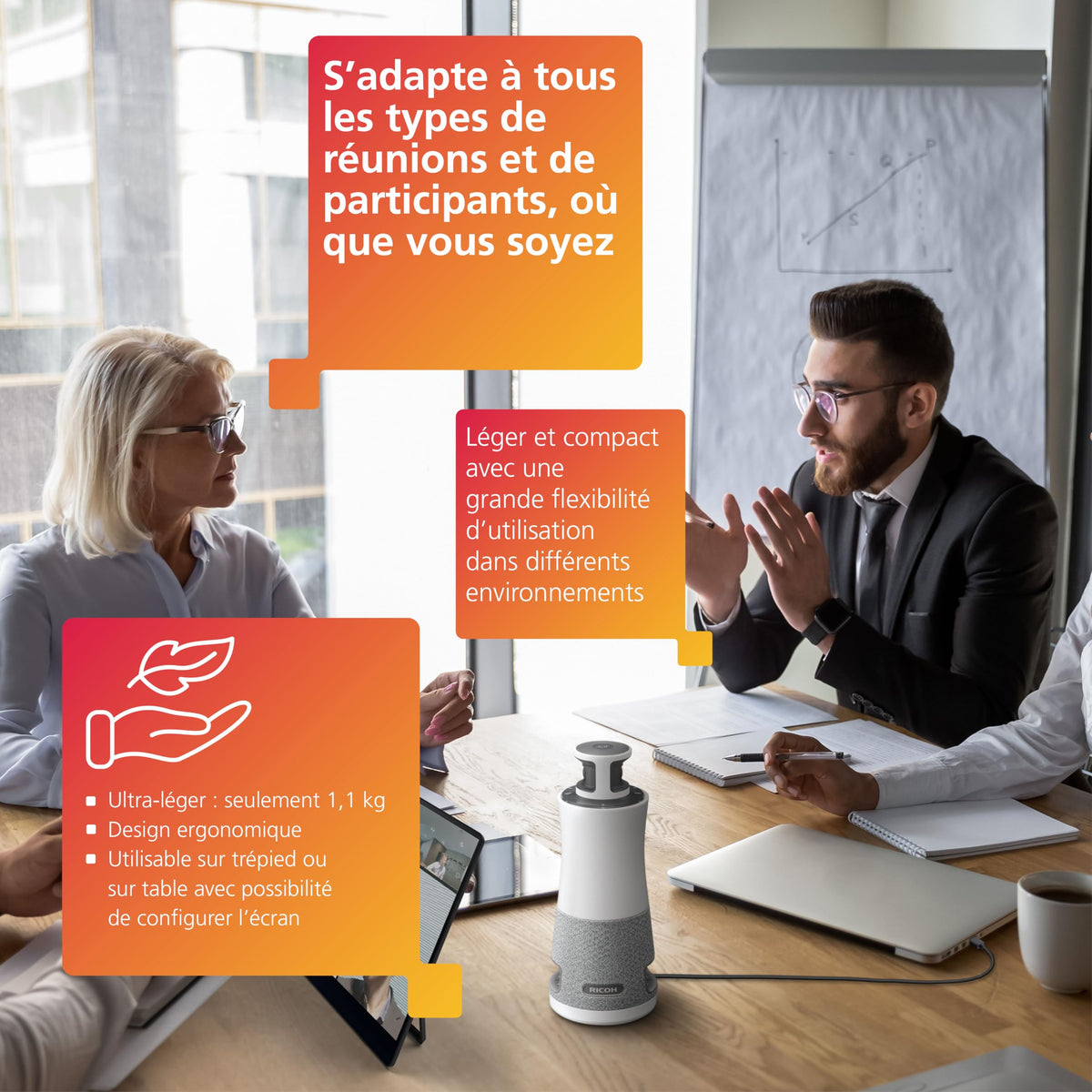 RICOH Hub de réunion 360 V2 appareil 3-en-1 avec camér micro et haut- parleur