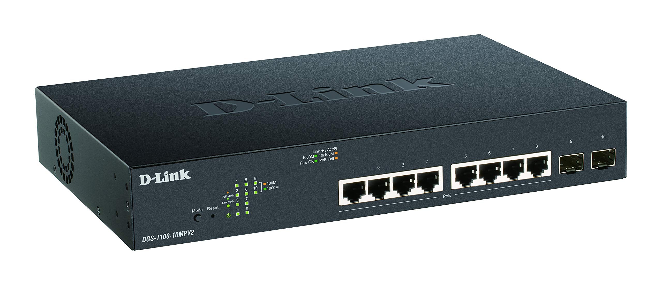 D-LINK 10-Port Layer2 PoE+ Gigabit Smart Switch 8x 10/100/1000Mbit/s TP RJ-45 PoE Port 802.3af/at Power-over-Ethernet up to 30 Watt