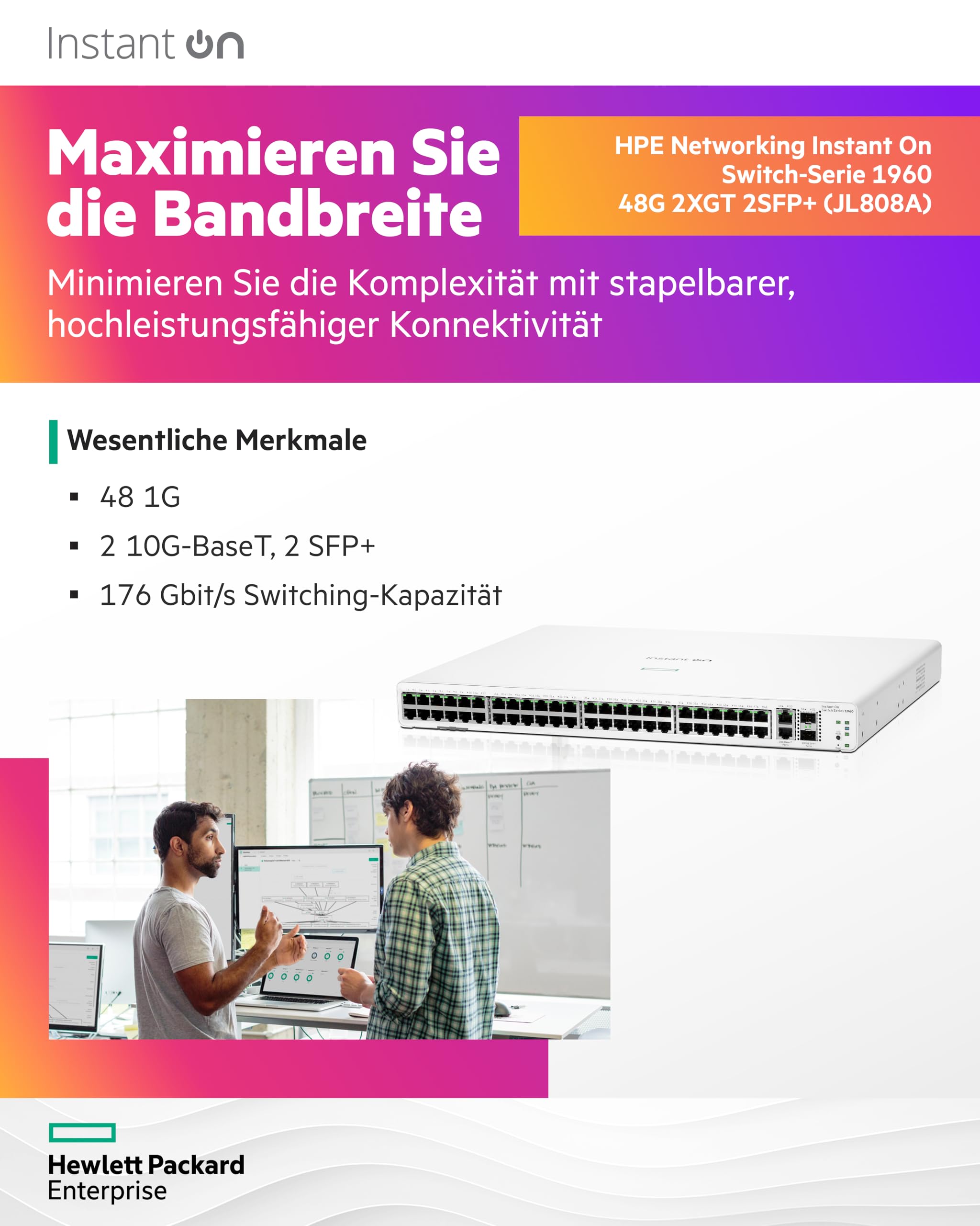 HPE Networking Instant On 1960 48G 2XGT 2SFP+ Switch Commutateur C2+ intelligent 48 x 10/100/1000 + 2 x 10 Gigabit SFP+ + 2 x 10 Gb