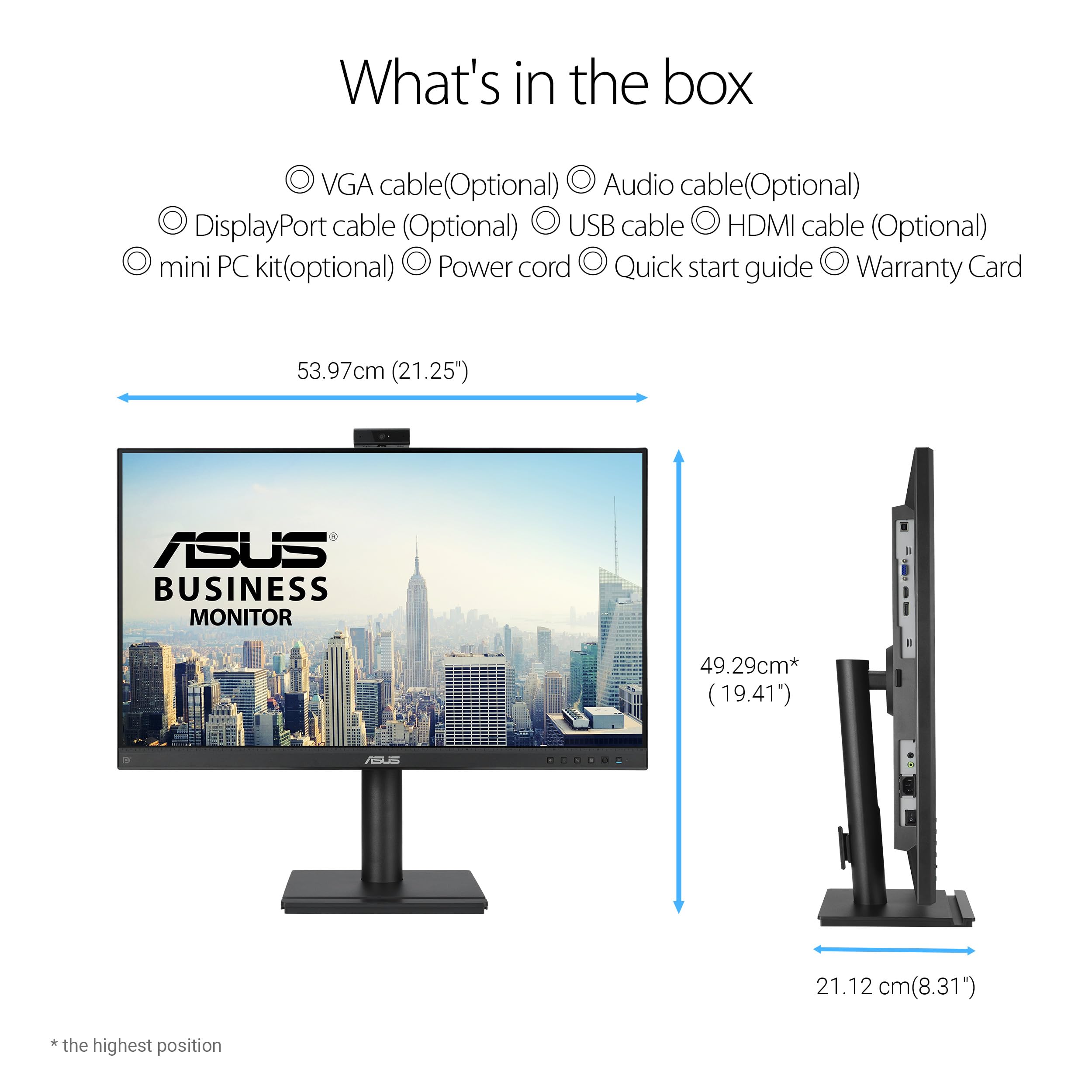 ASUS BE249QFK Video Conferencing monitor 23.8p IPS WLED FHD 16:9 100Hz 250cd/m2 5ms HDMI DP D-Sub 2.0M Camera Black