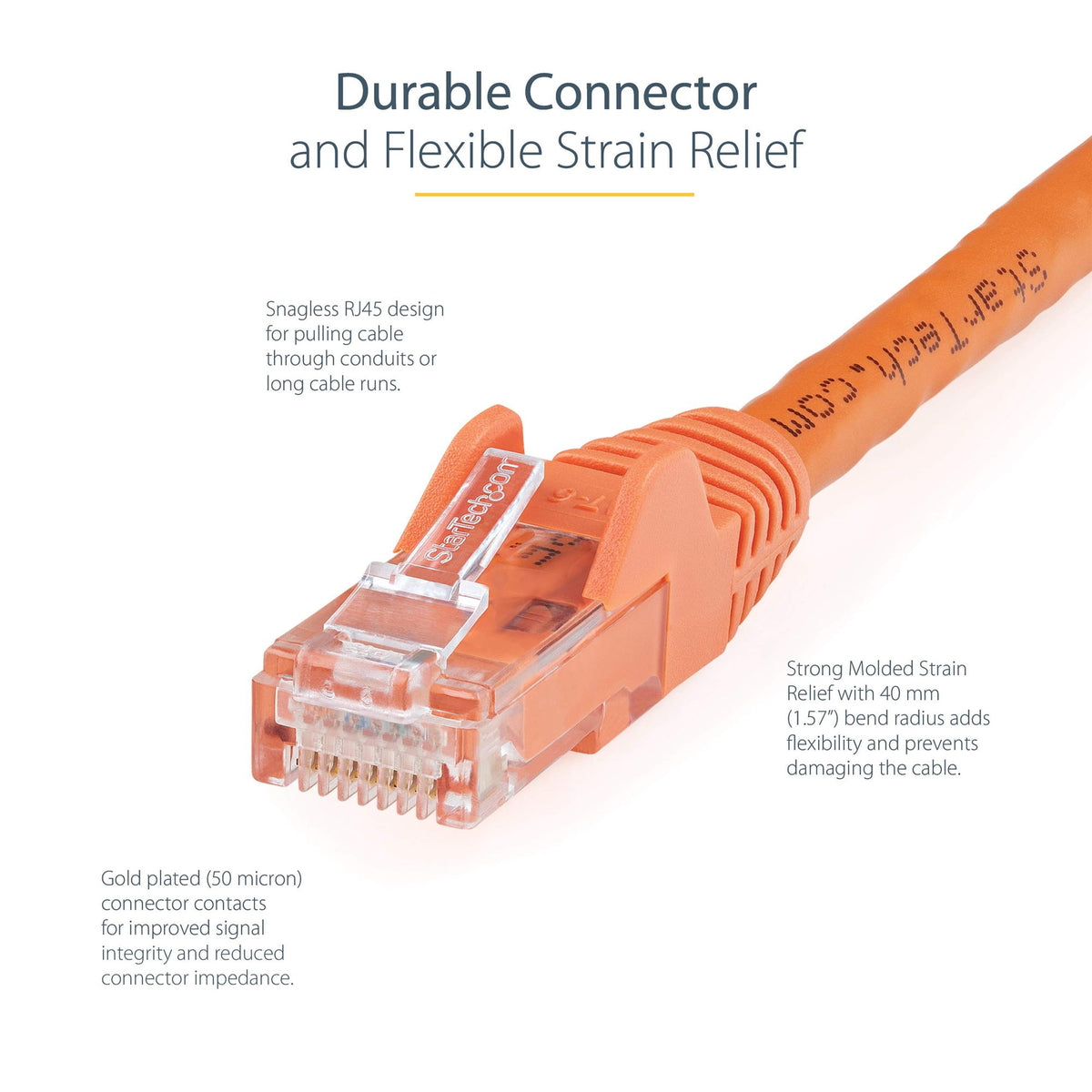 0.5m Orange Snagless Cat6 Patch Cable