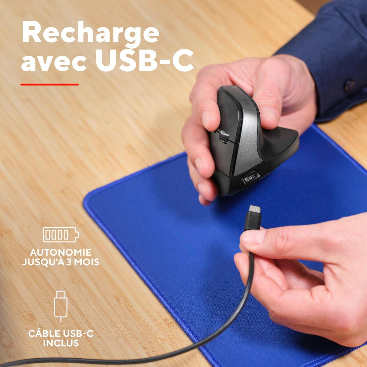 TRUST Souris egonomique BAYO+ sans fil - Noire