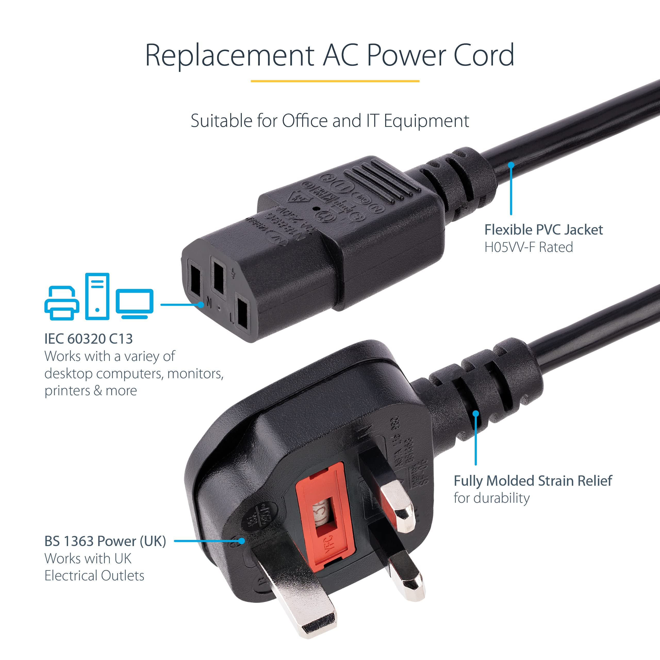 3m UK Power Cord - 3 Pin Mains Lead