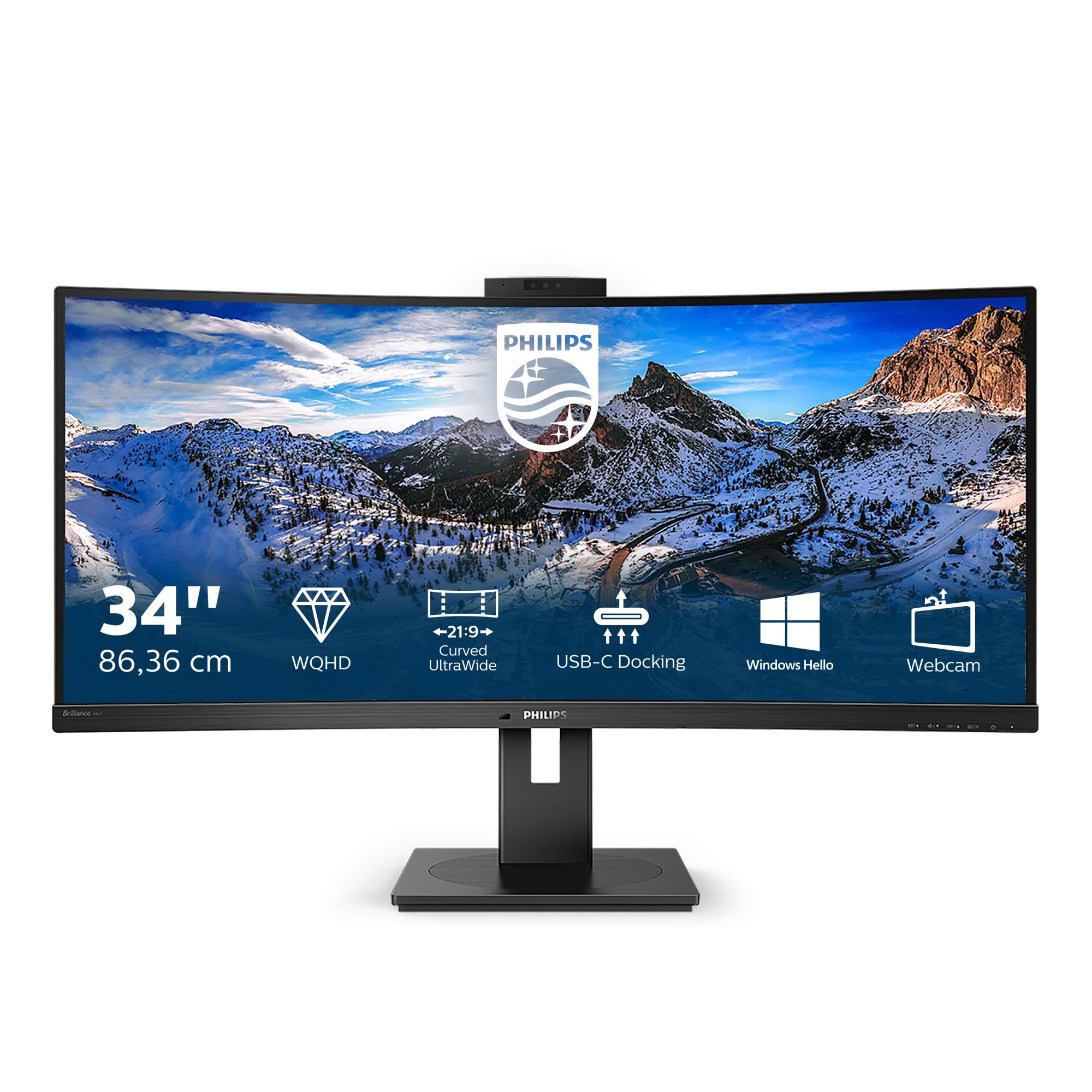 PHILIPS 346P1CRH/00 UWQHD, Curved, 34p, VA, Webcam, 100Hz, 4ms, Adaptive Sync, Docking USB-C, USB-C Port, DP, HDMI, Height adj. HP