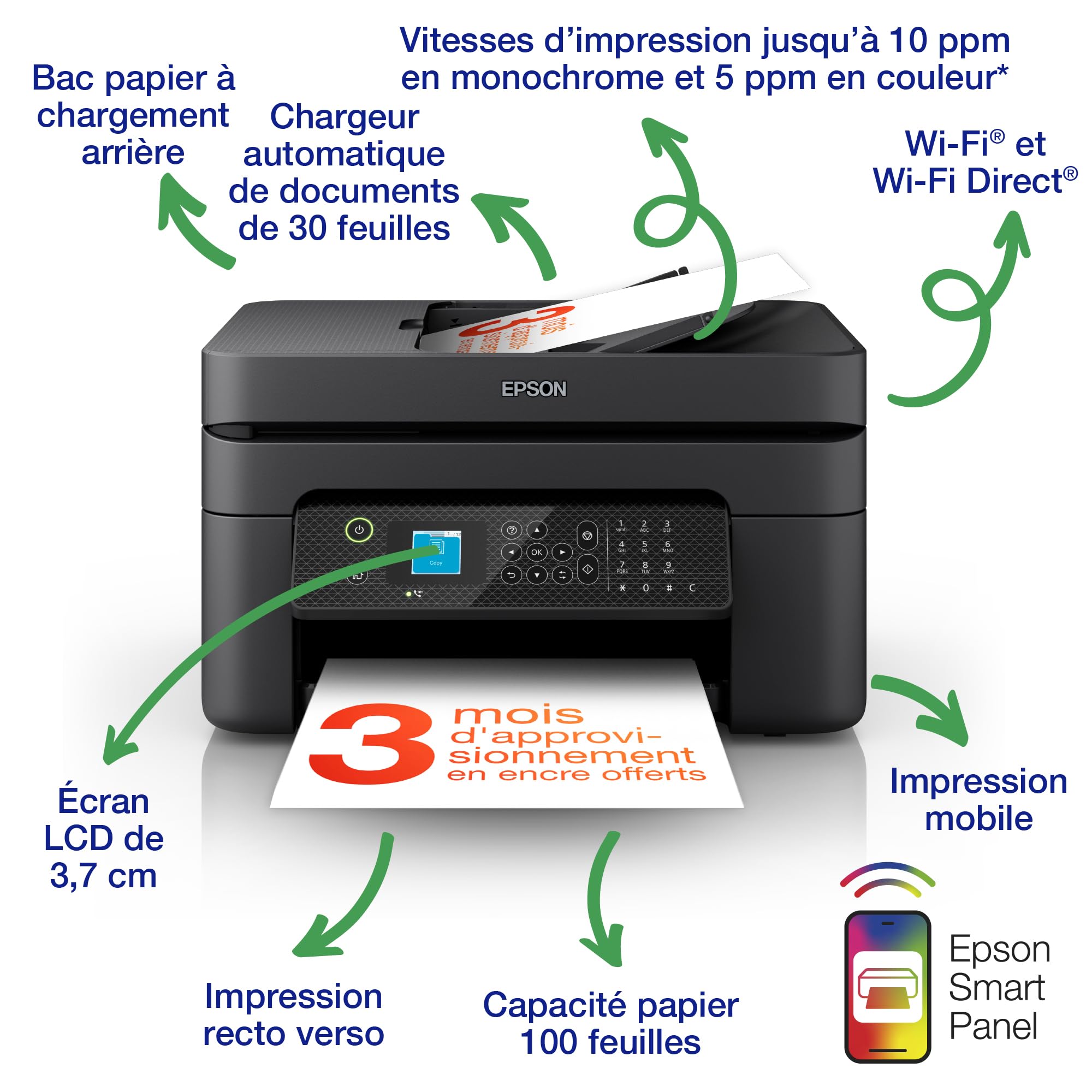 EPSON WorkForce WF-2930DWF MFP colour ink-jet 216x297mm A4 10ppm print 100 sheets USB 2.0 Wi-Fi