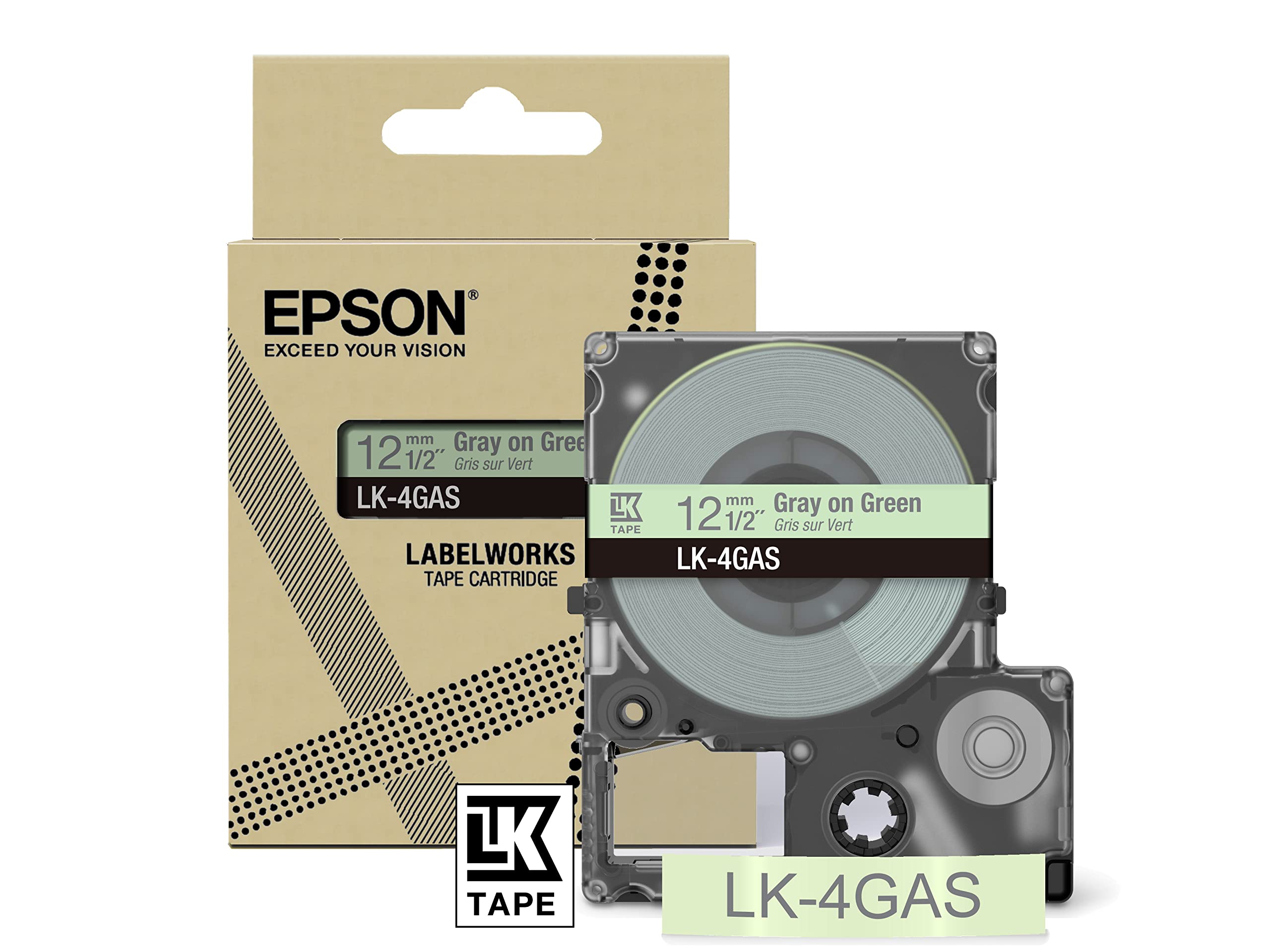 EPSON Colour Tape Green/Grey 12mm 8m LK-4GAS