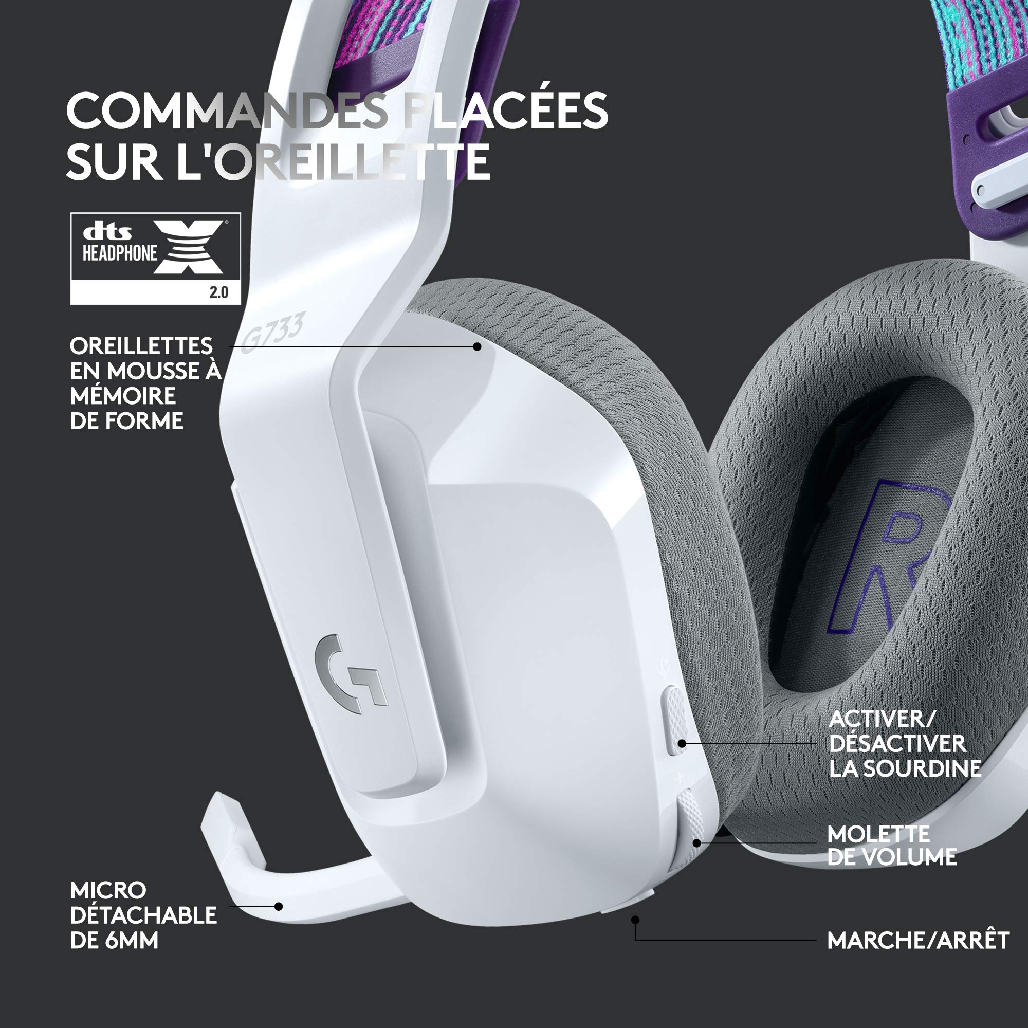 LOGITECH G G733 LIGHTSPEED Wireless RGB Gaming Headset Headset full size 2.4 GHz wireless white