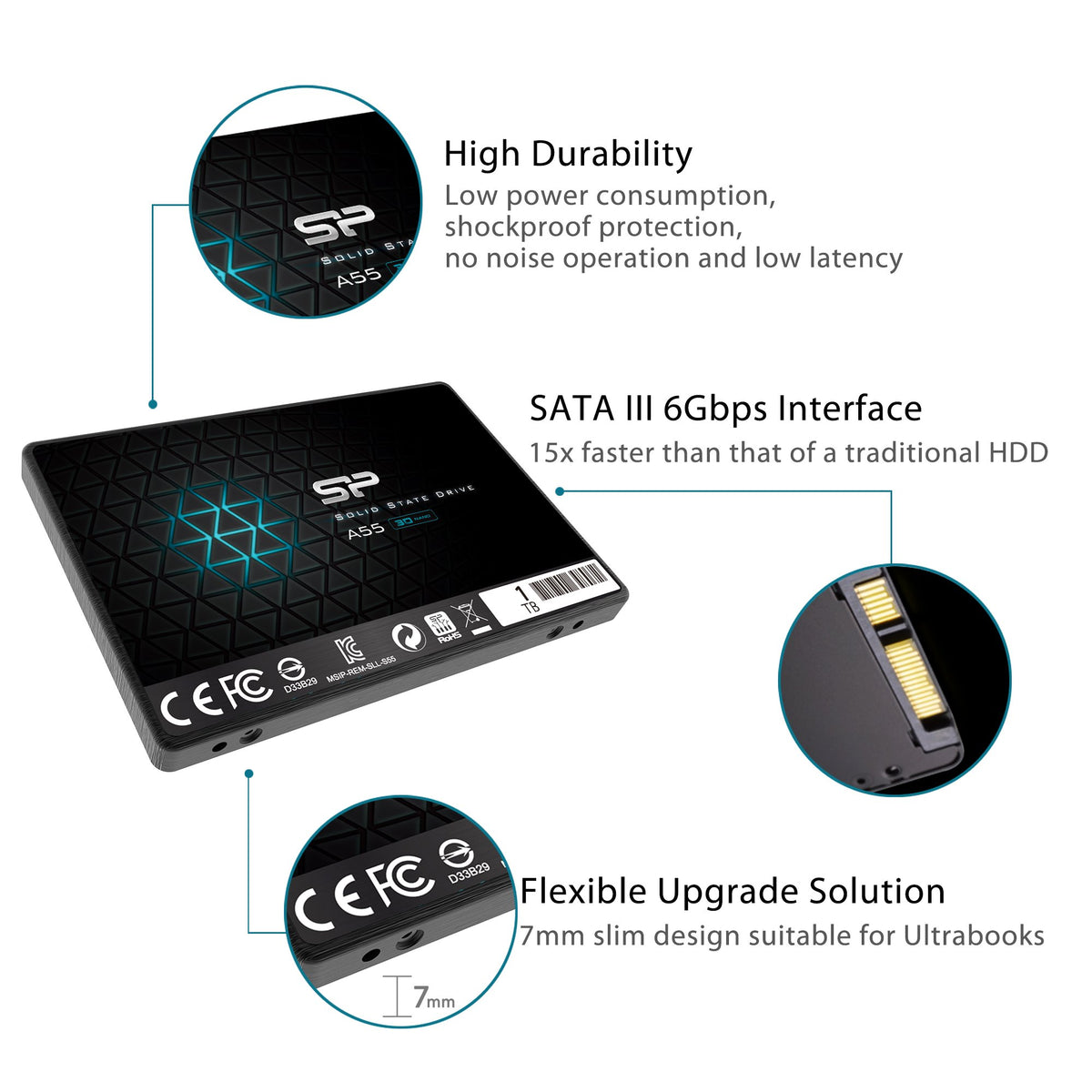 SILICON POWER SSD Ace A55 1To 2.5p SATA III 6Go/s 560/530 Mo/s
