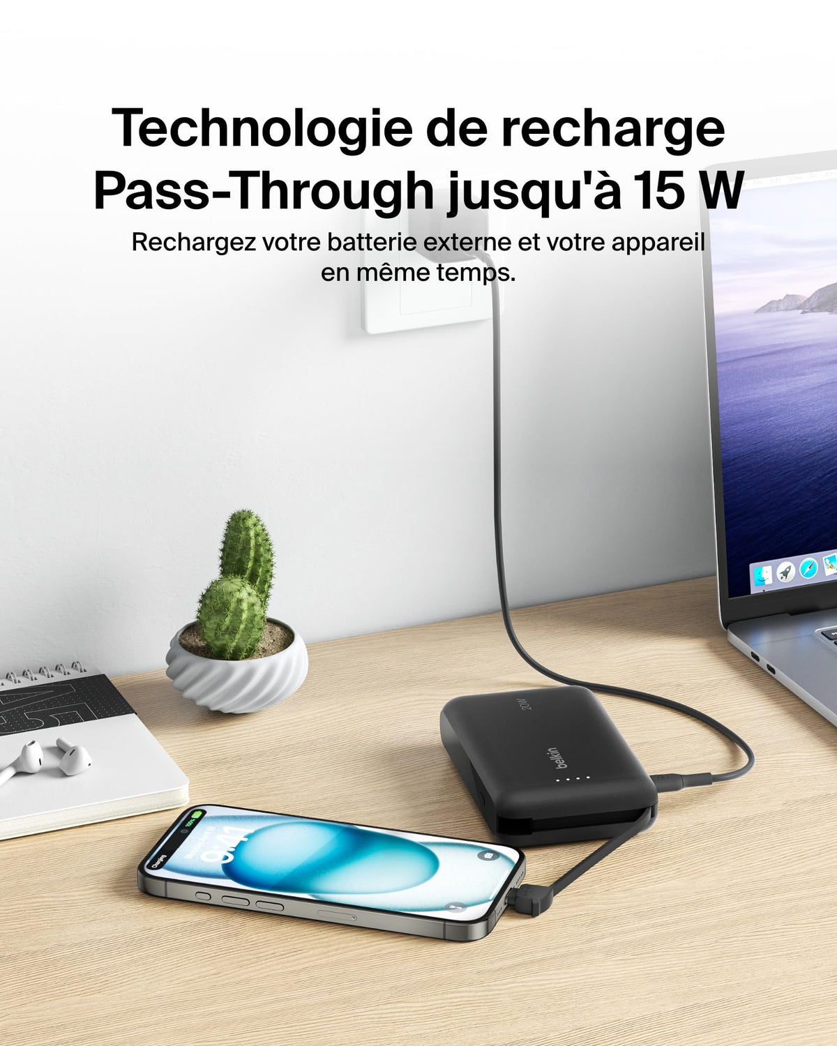 BELKIN 10k PD20w Integrated USB-C Cable Power Bank Black