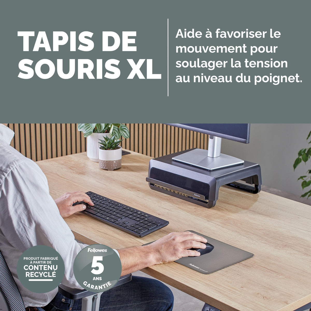 FELLOWES TAPIS DE SOURIS XL GRIS BREYTA