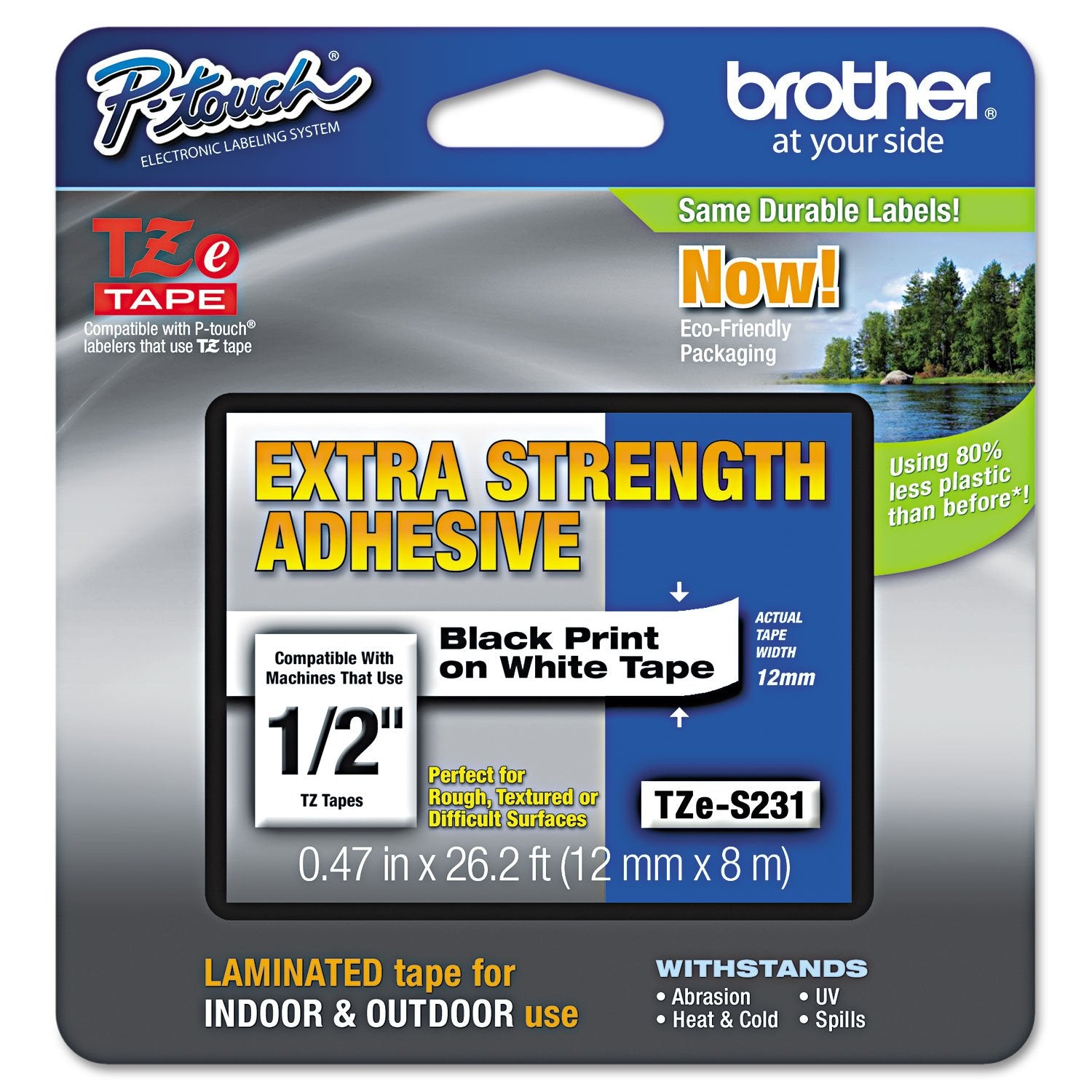 BROTHER P-TOUCH TZE-S231 noir sur blanc 12mm extra gluey