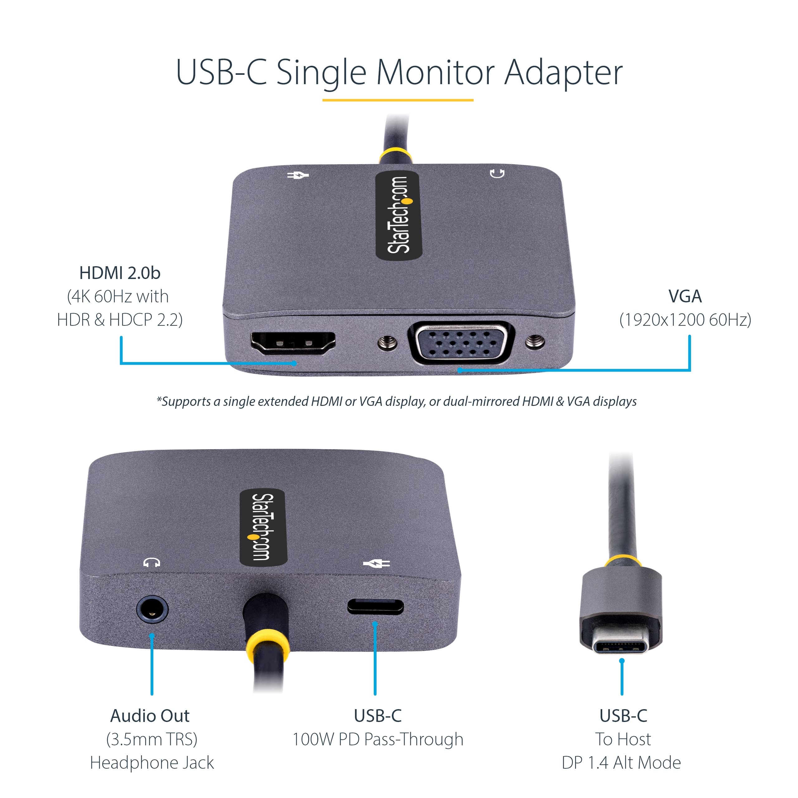 USB C Video Adpt HDMI/VGA 4K HDR PD