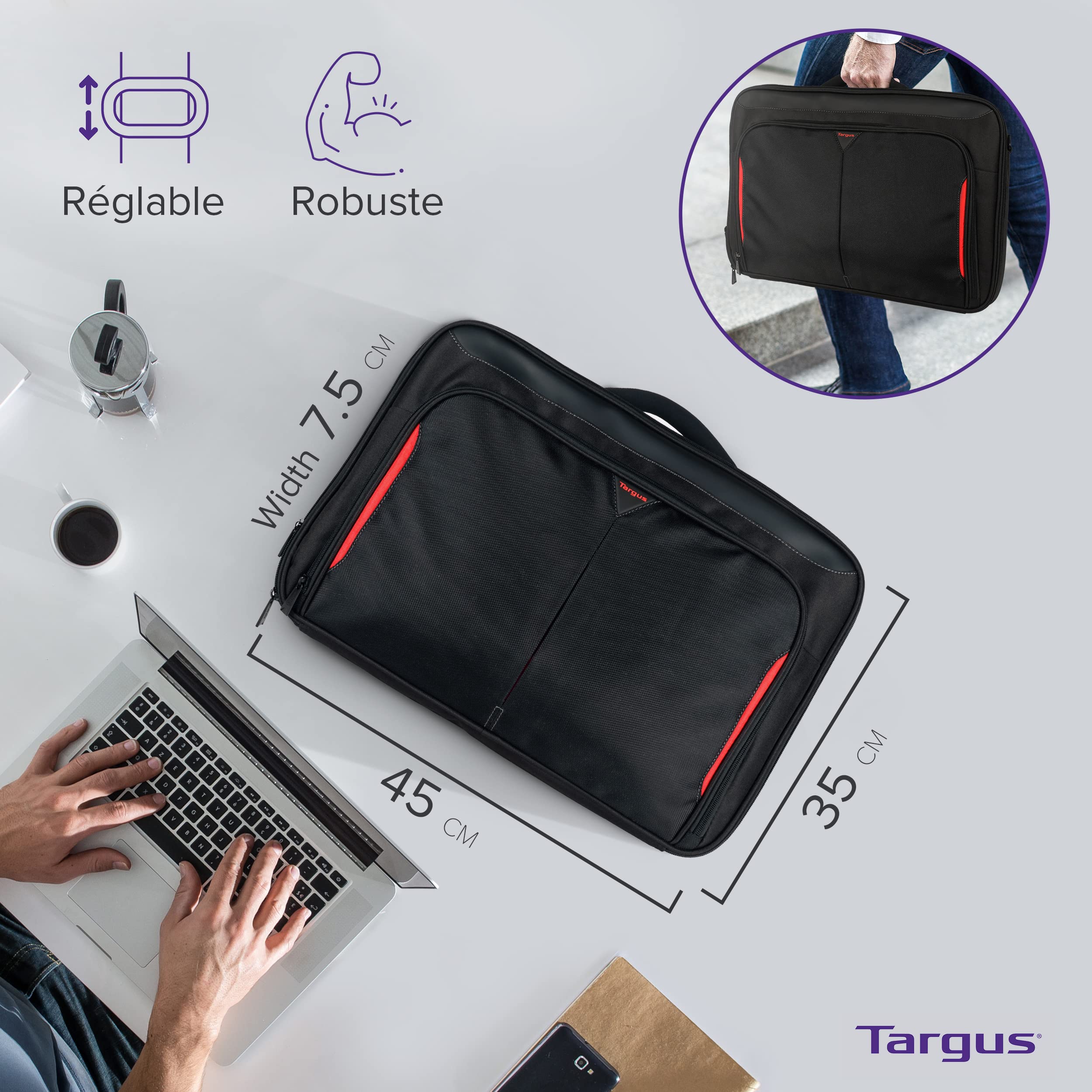 TARGUS sacoche Classic 17-18p Clamshell noire et rouge
