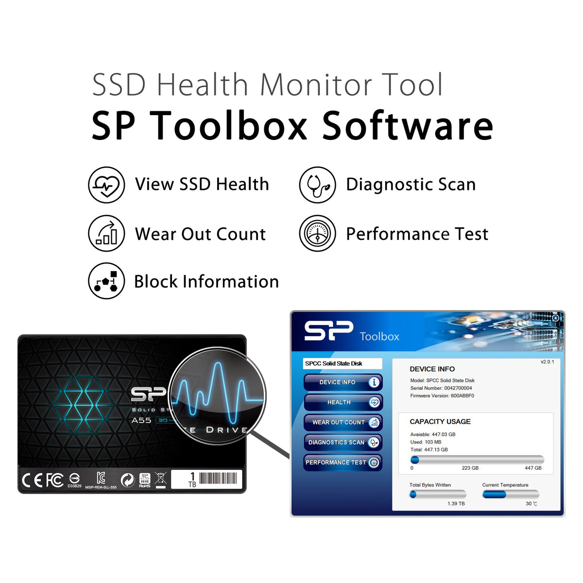 SILICON POWER SSD Ace A55 1To 2.5p SATA III 6Go/s 560/530 Mo/s