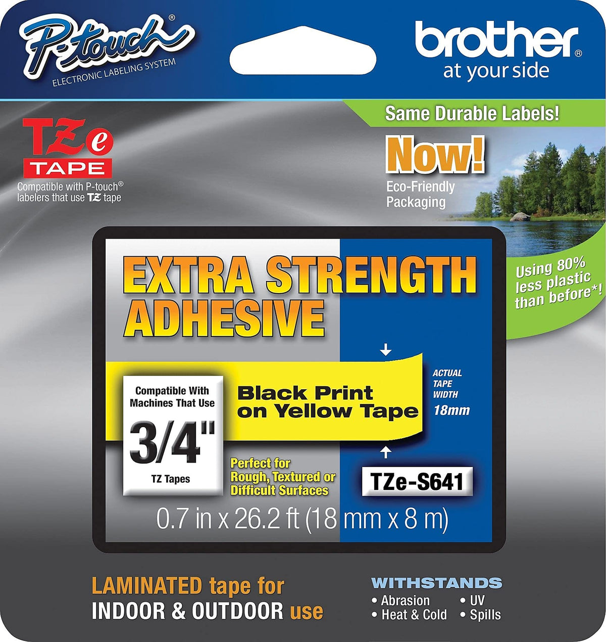 BROTHER P-TOUCH TZE-S641 noir sur jaune  18mm extra gluey