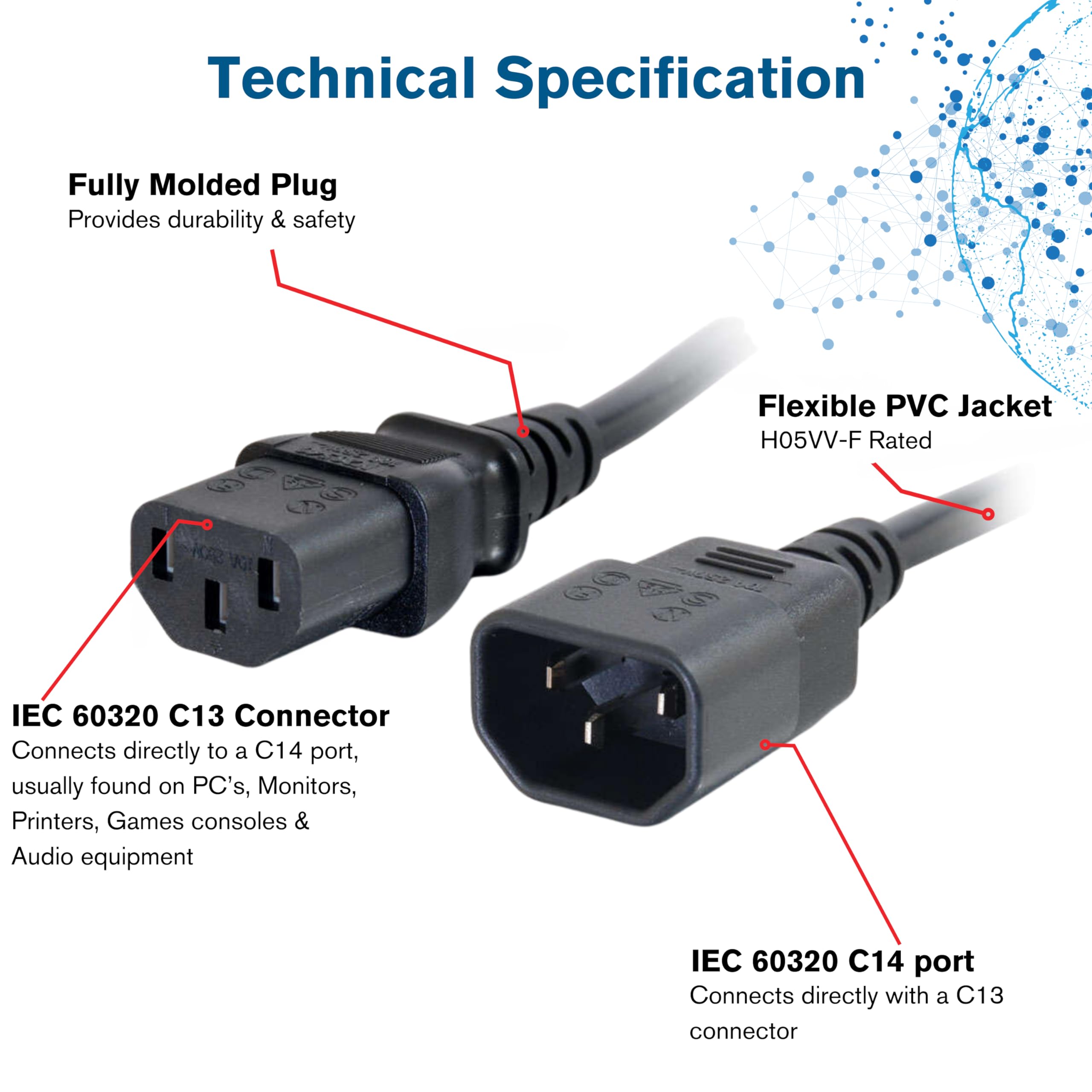 Cbl/1M Computer Power EXT cordC13 to C14