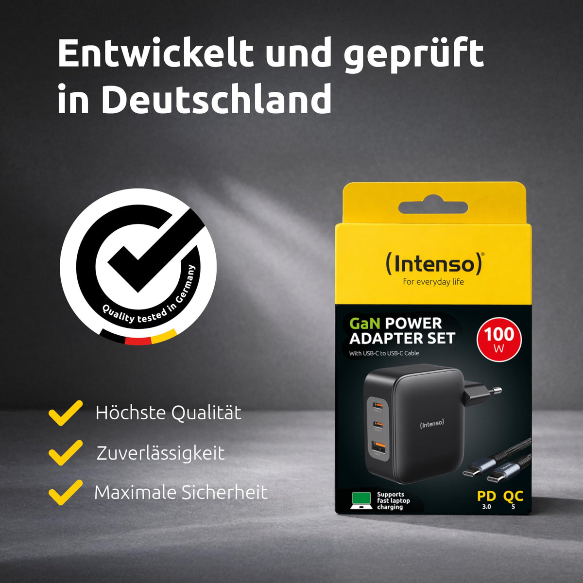 CHARGEUR SECTEUR USB TYPE C 100 W AVEC CORDON 2,0 M