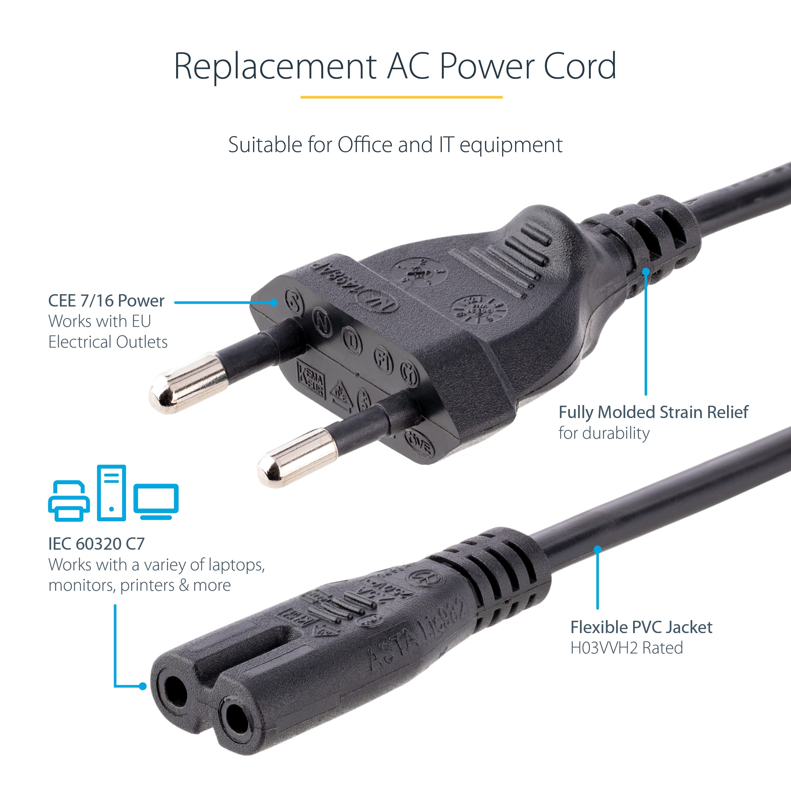 1m EU Plug to C7 Laptop Power Cord