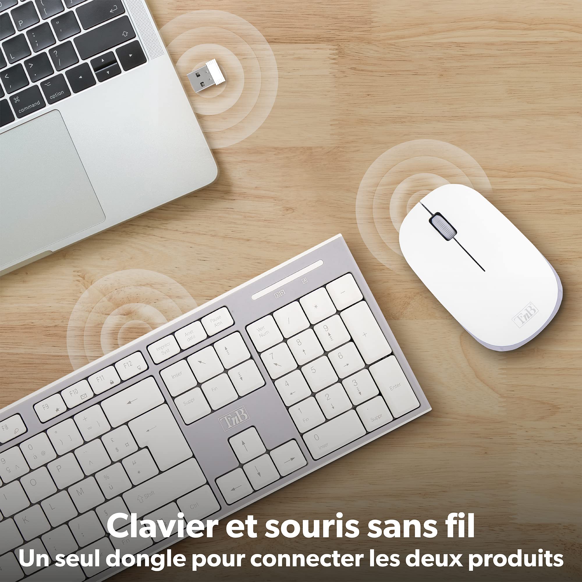 TNB CLASSY Wireless Keyboard/Mouse Combo Azerty High-End Finishes Compact Keyboard With Flat Comfortable And Silent Keys