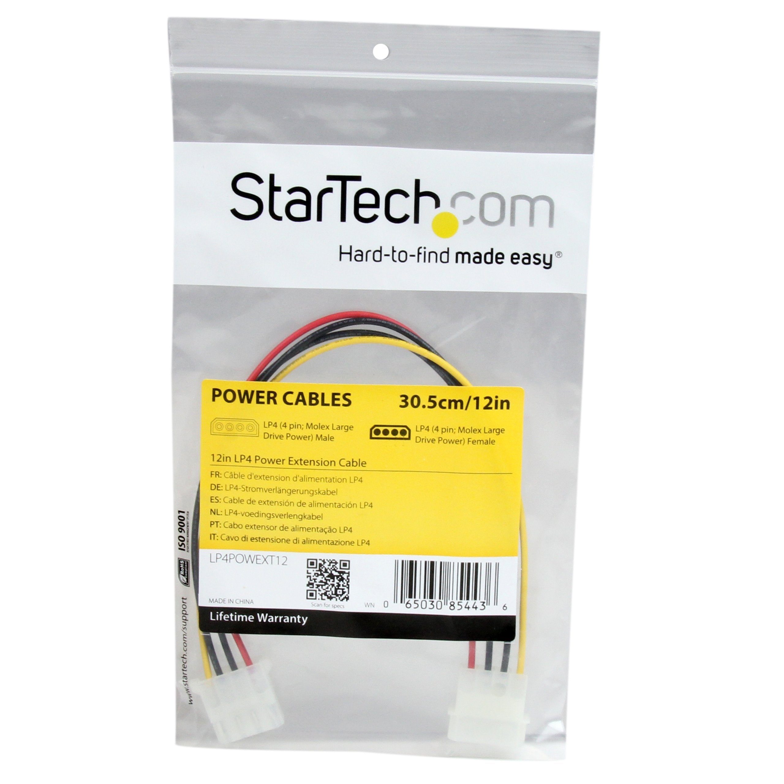 12in Molex LP4 Power Extension Cable M/F