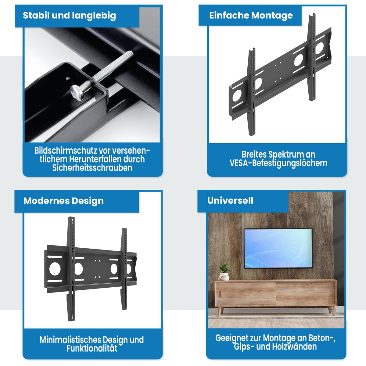 "Edbak 42""-75"" Fixed Wall Mount. Weight capacity 80 kg. 600x400 VESA"