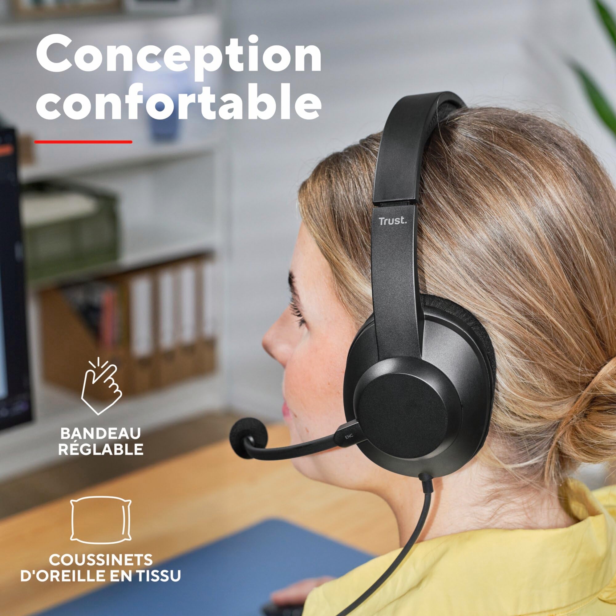 TRUST Casque-micro AYDA MAX ENC pour ordinateur USB