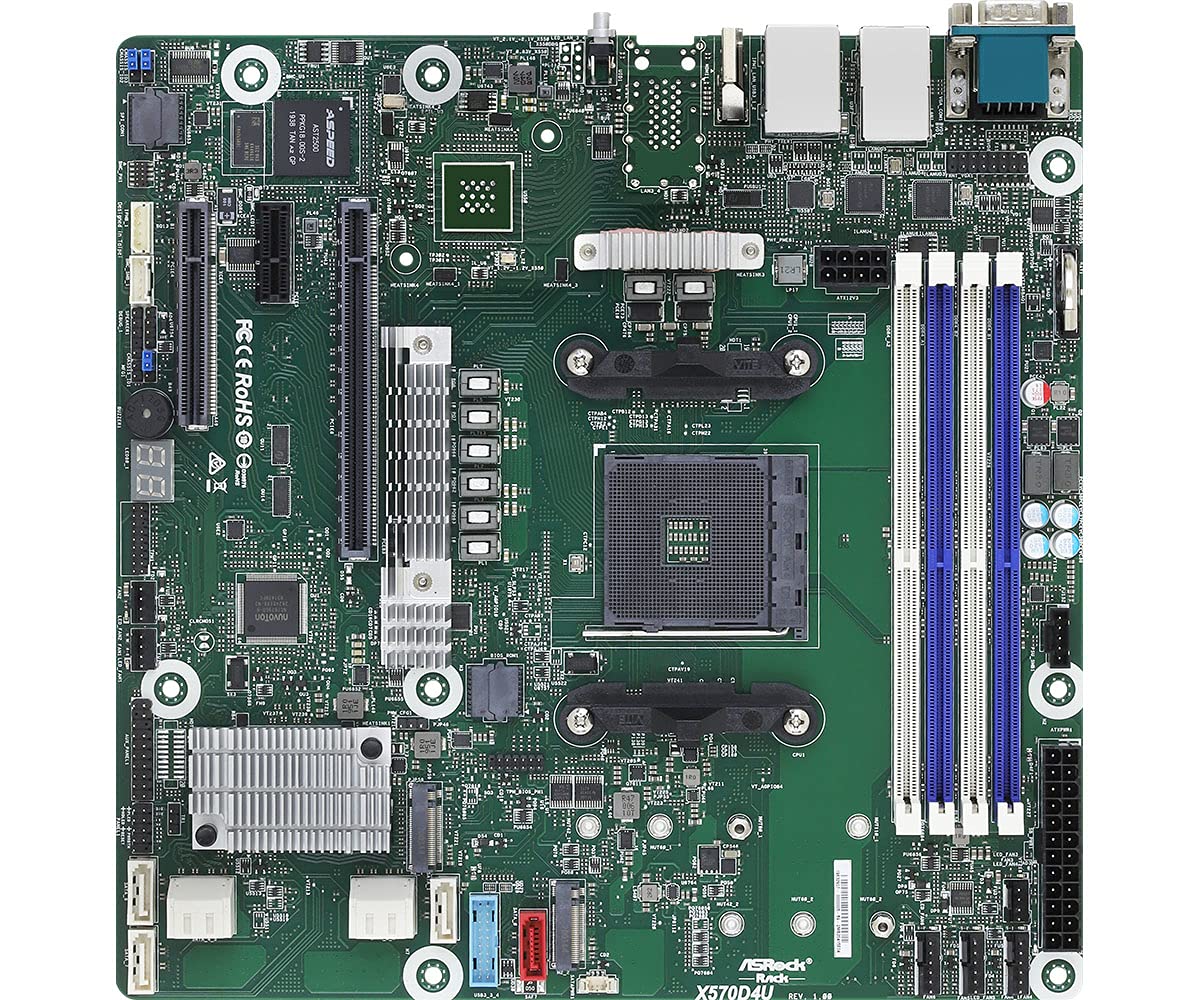 ASRock X570D4U, 1xSKT AM4, AMD Ryzen, X570, SATA, 2xM.2, 2xGbE, IPMI