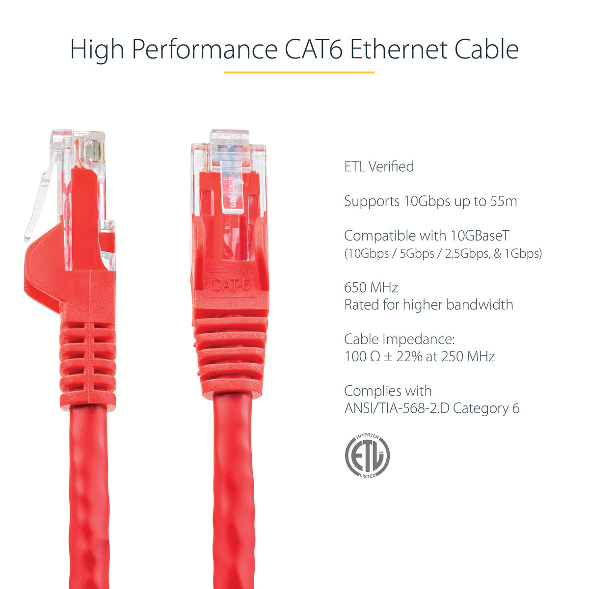 0.5m Red Snagless Cat6 Patch Cable