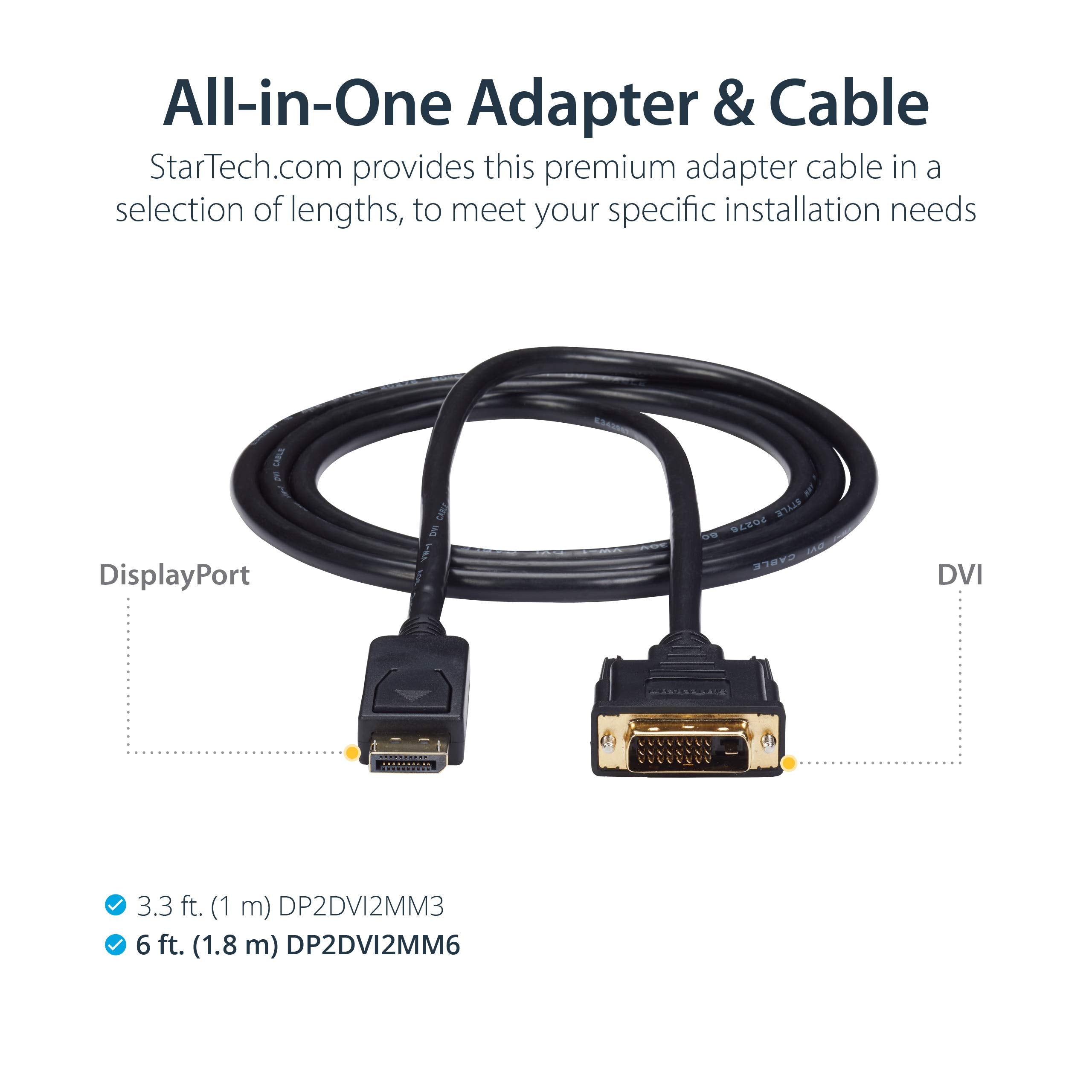 6 ft DisplayPort to DVI Cable - M/M