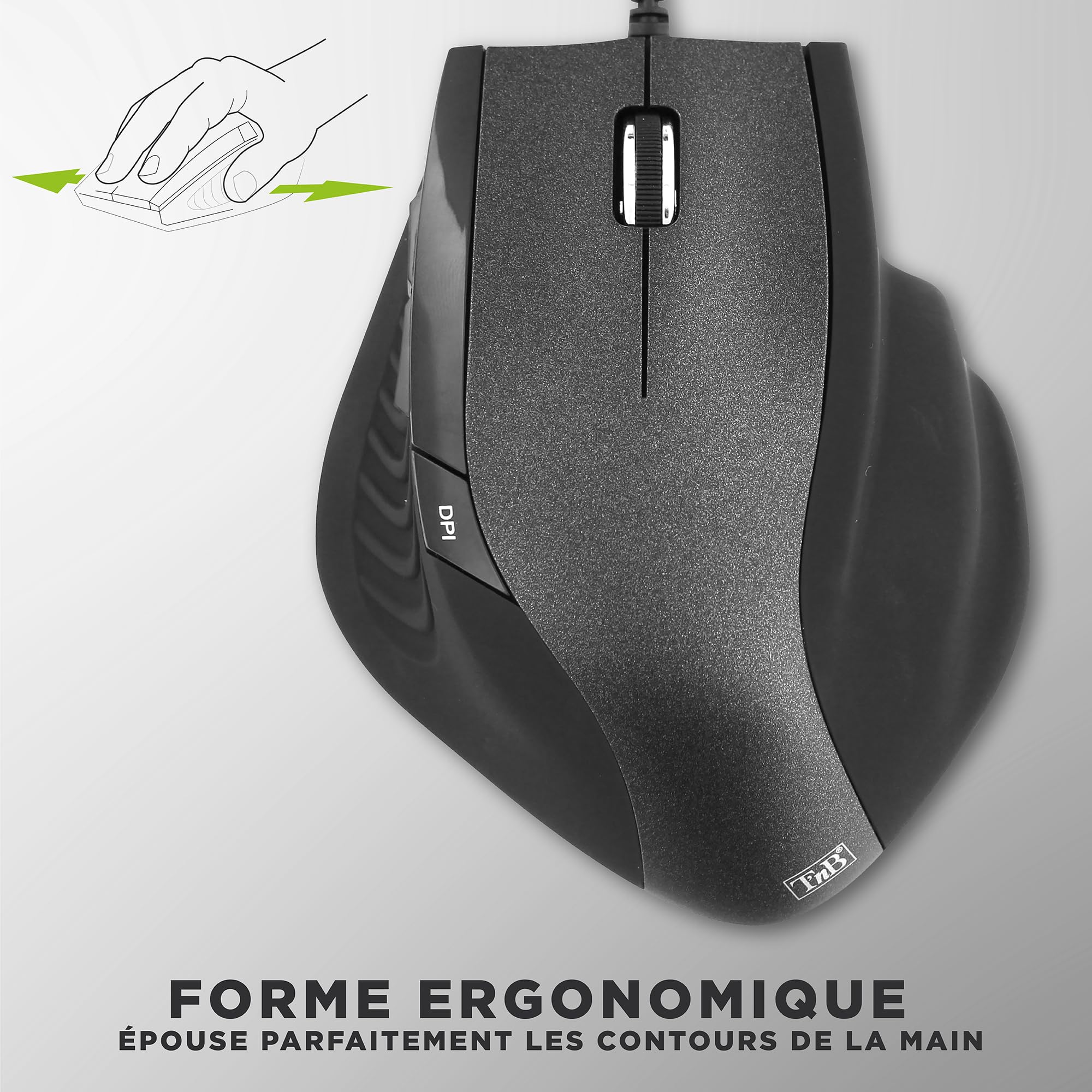 TNB ERGO Line Wired Ergonomic Mouse Black Optimized Design For Comfortable Use