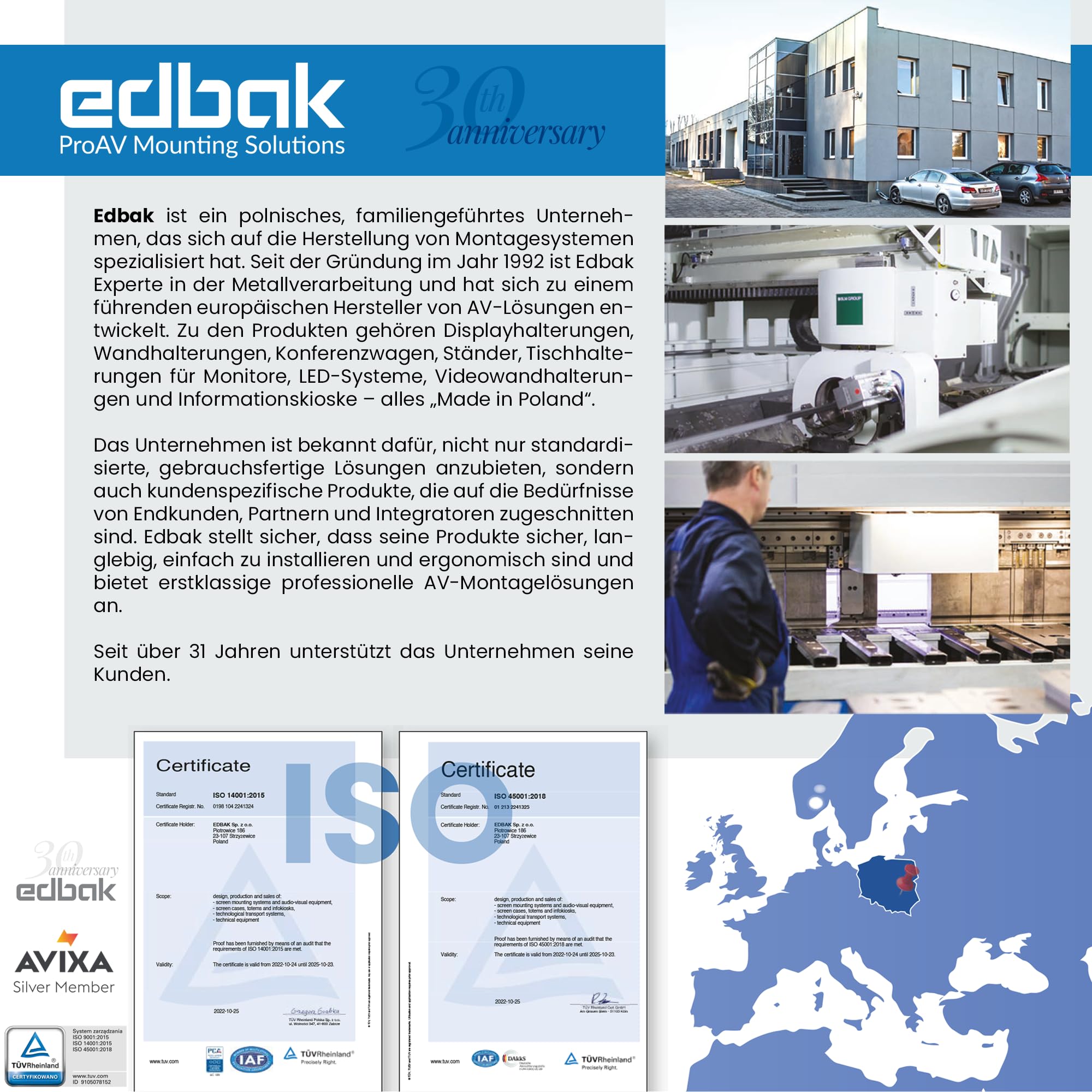 "Support mural fixe Edbak TWB1 50""-86"". Capacité de charge 80 kg 800x400 VESA"