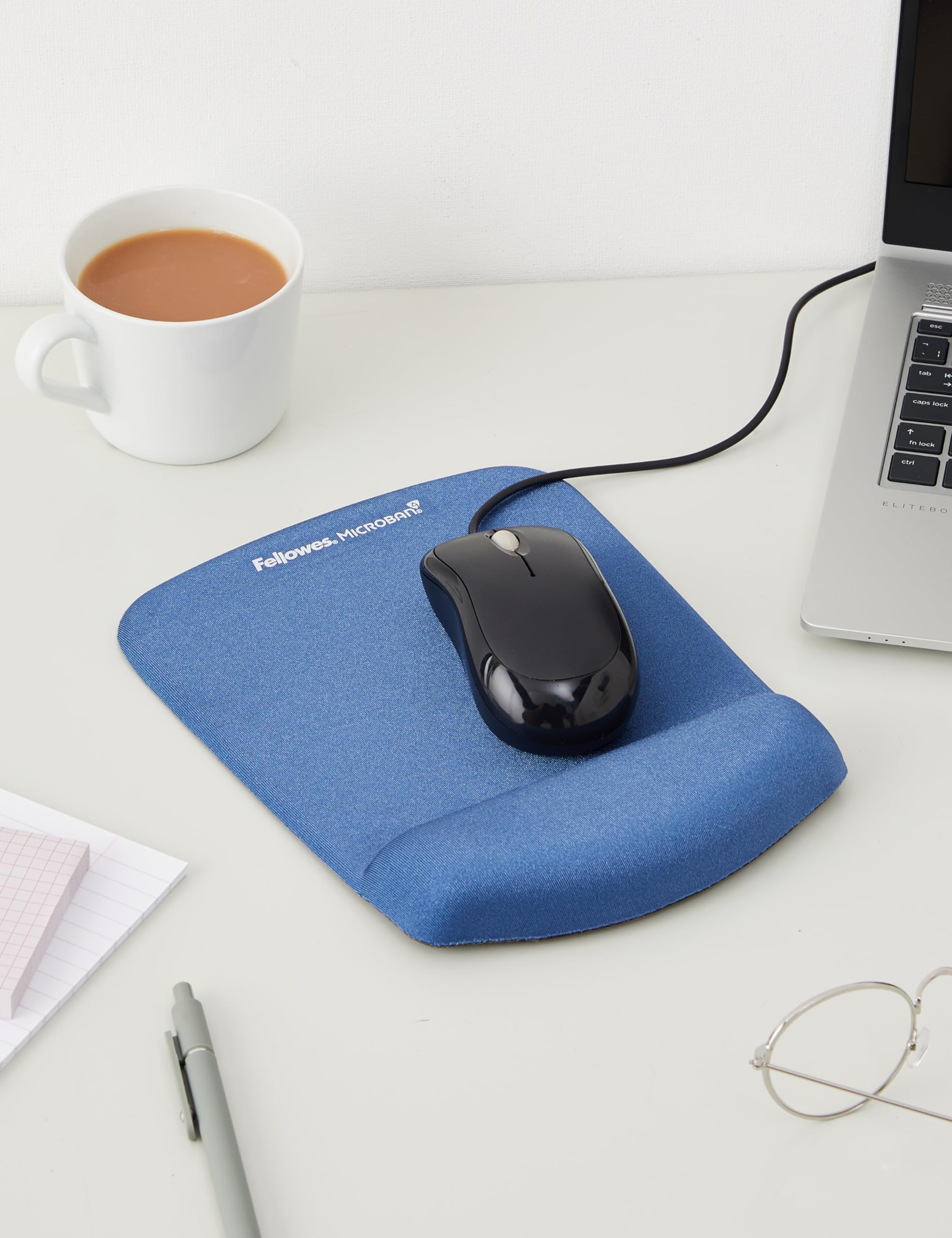 FELLOWES Tapis de souris - Repose poignet PlushTouch™ - Bleu - Antibactérien