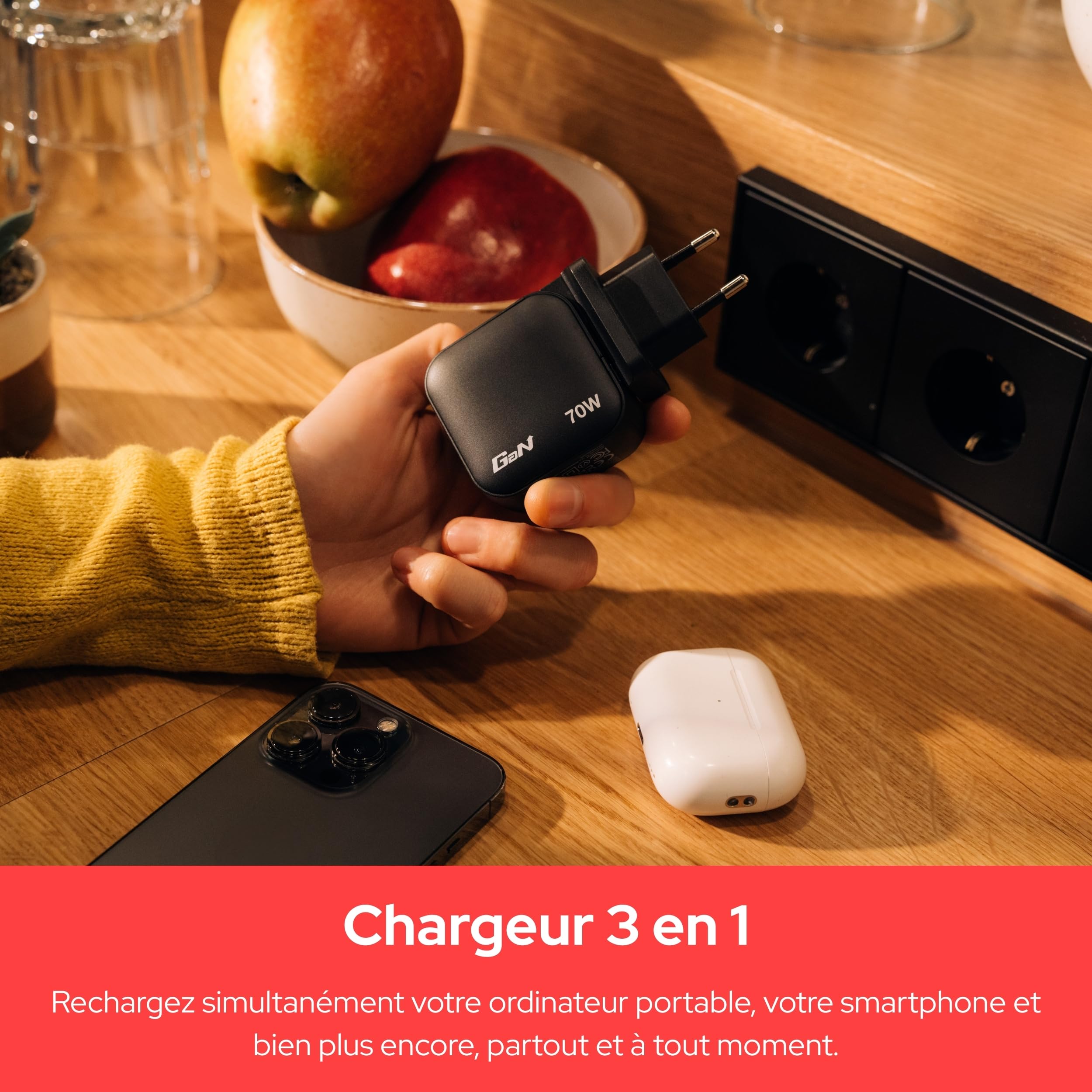 VERBATIM MINI GAN CHARGER 70W 3 PORT US/EU/UK ADP WCF (P)