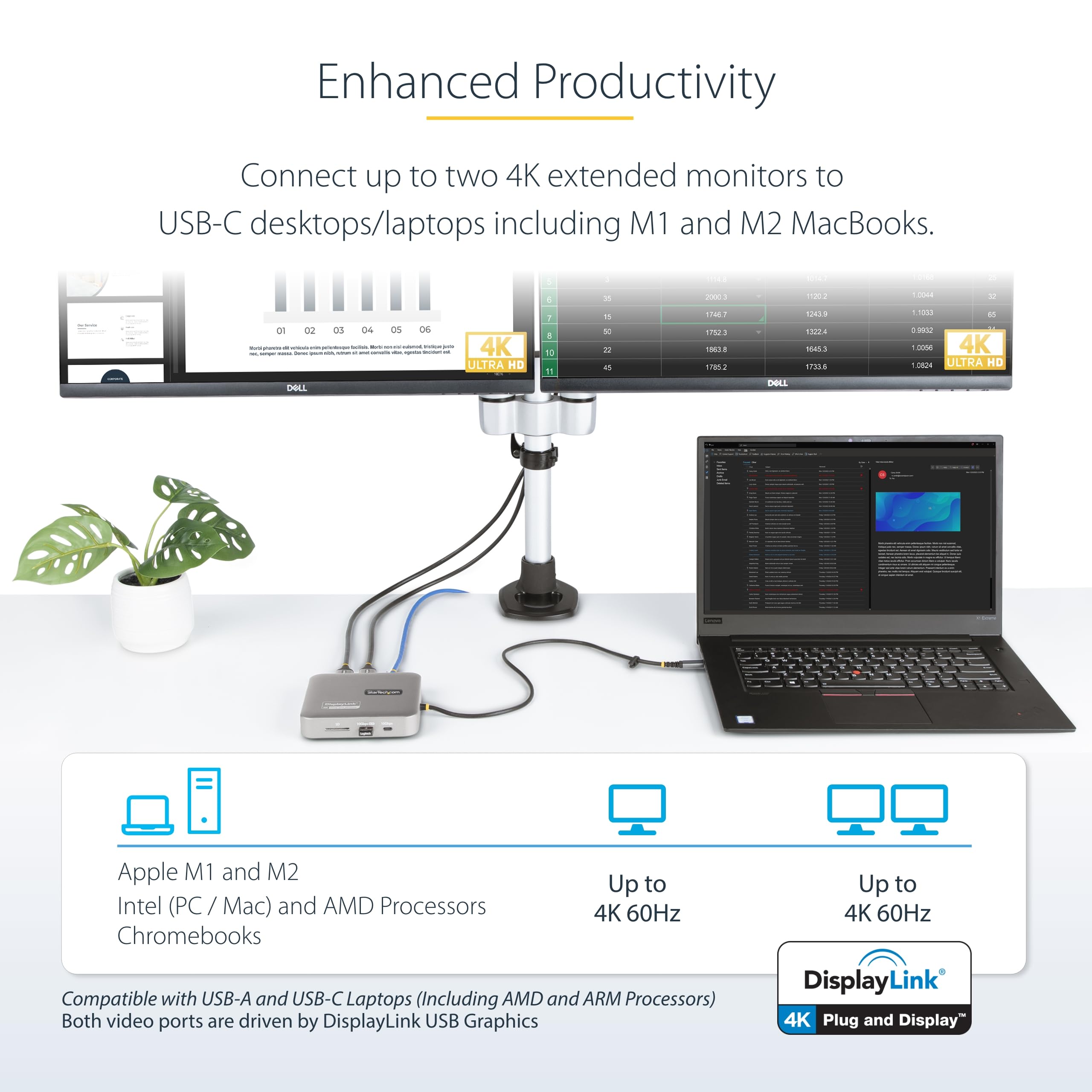 USB C Multiport Adapter Dual 4K HDMI PD