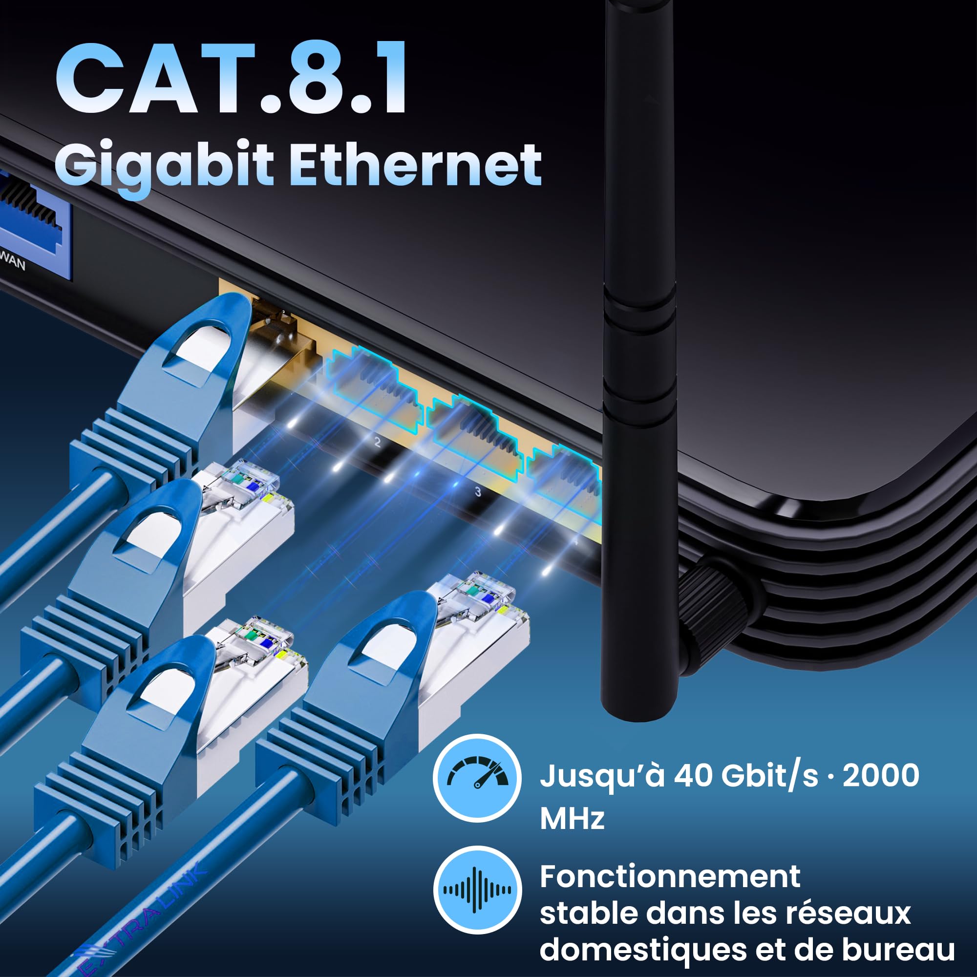 Extralink Cat.8.1 S/FTP 5m 40G Bleu | Câble de ligne | Câble réseau en cuivre