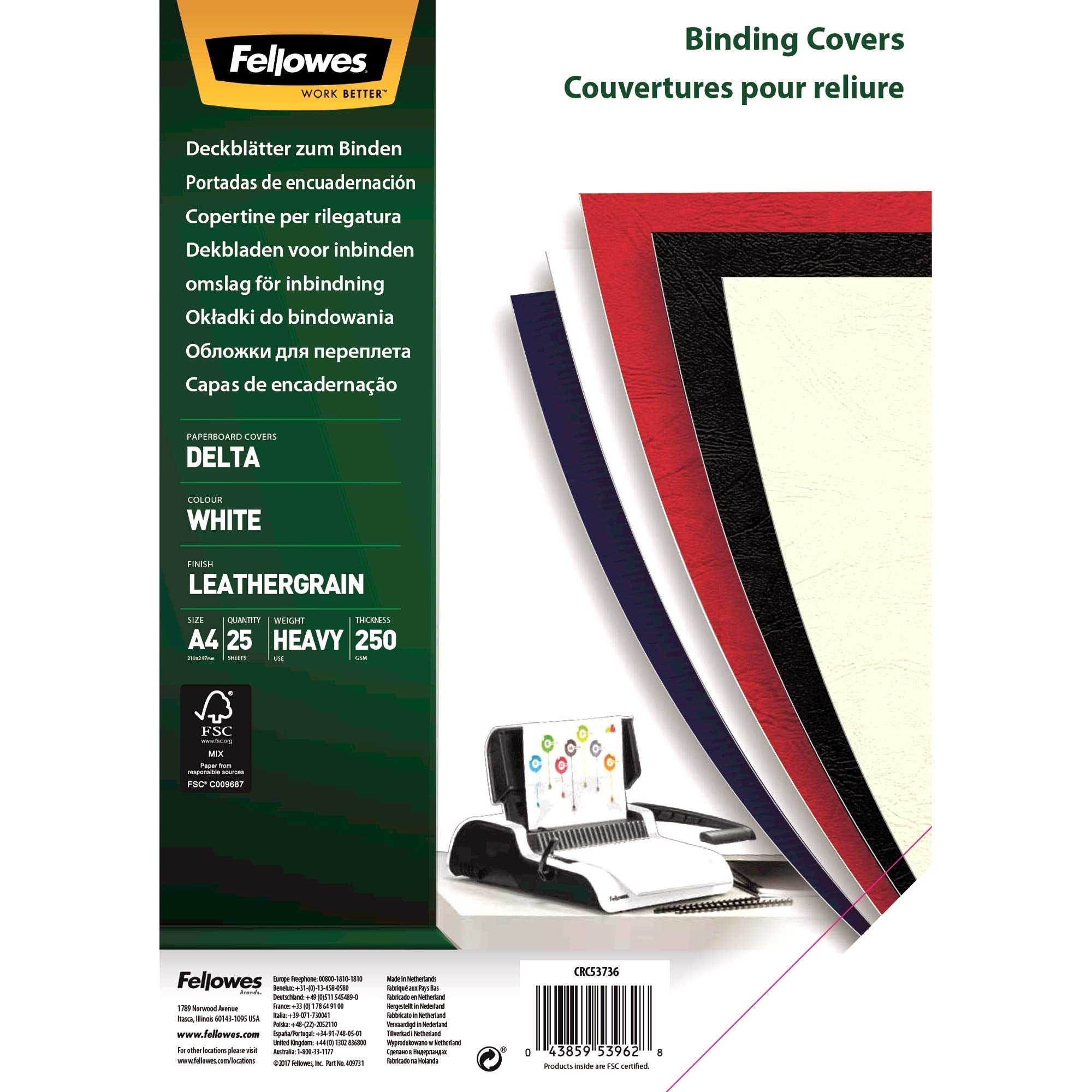 FELLOWES DELTA COUVERTURES A4 BLANC X 25