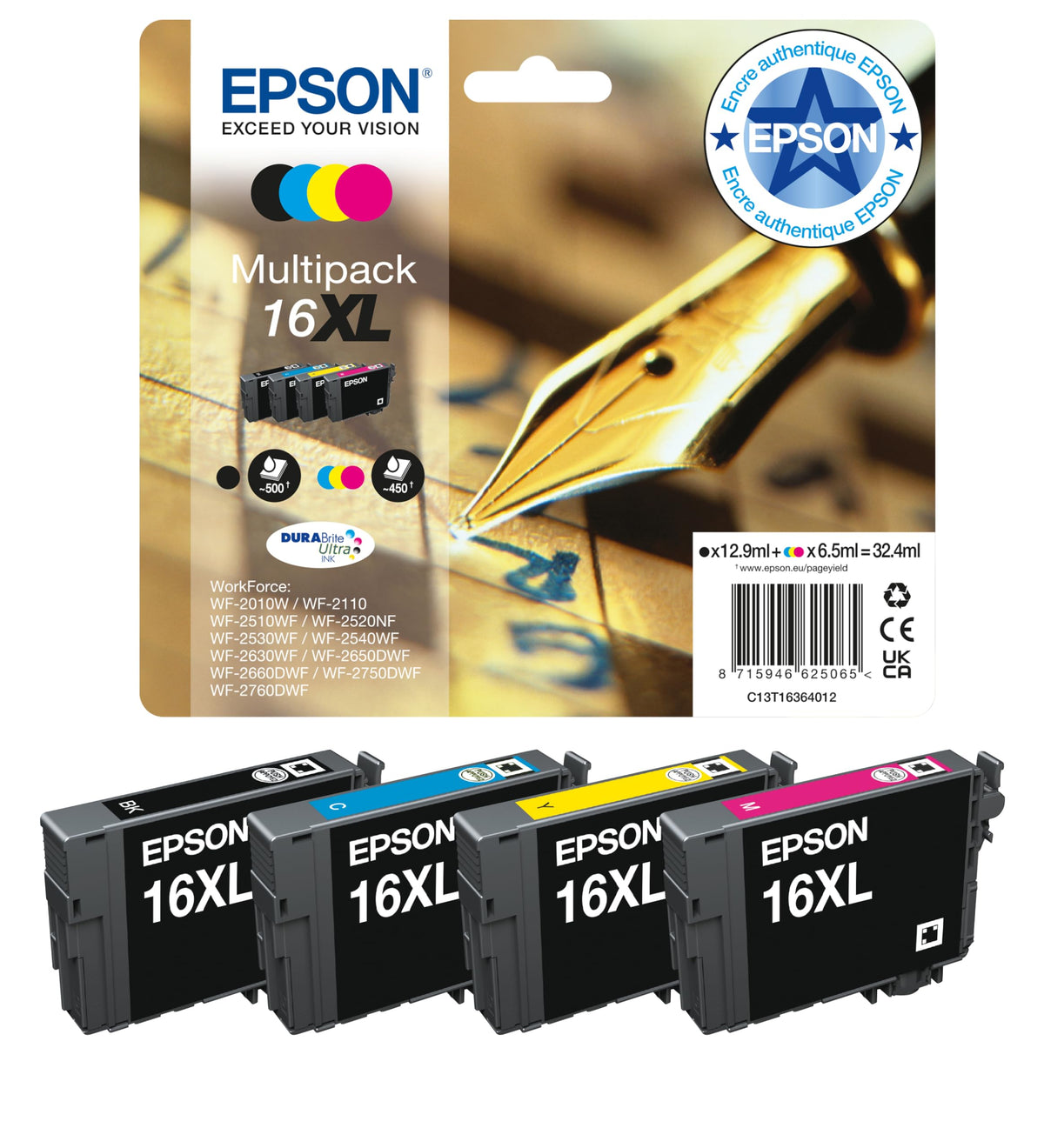 EPSON 2LB 16XL ink cartridge black and tri-colour high capacity 32.4ml 1-pack RF-AM blister w/s