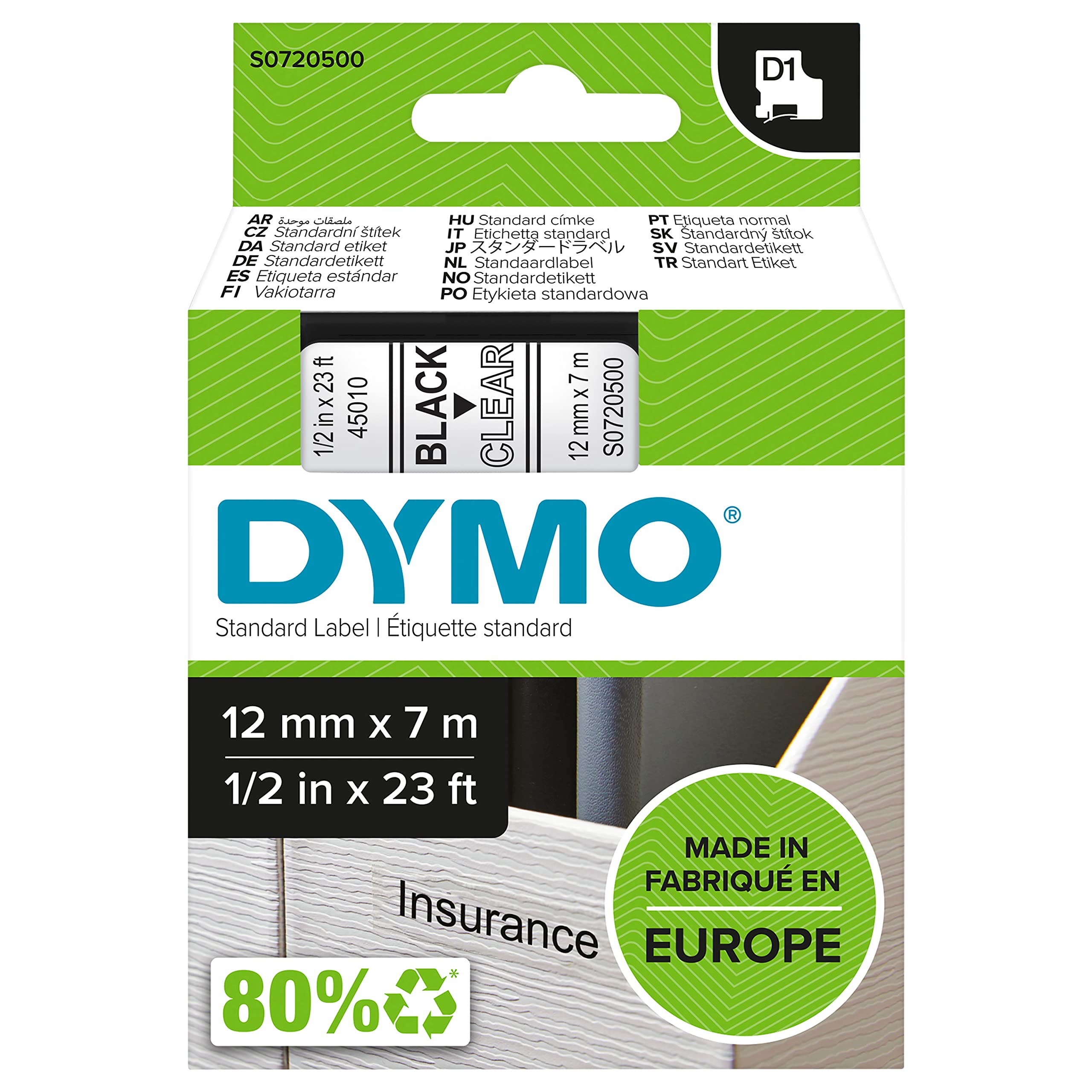 DYMO Ruban D1 - 12mm noir sur transp